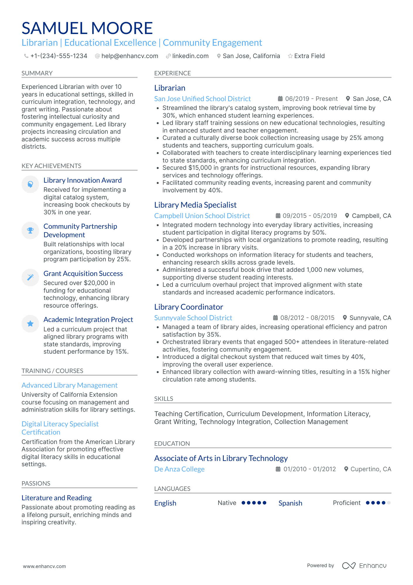 Public Librarian Resume Example