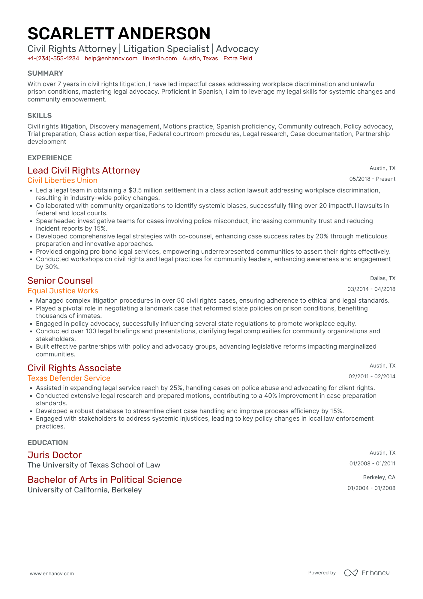 Civil Rights Lawyer Resume Example