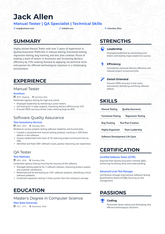 Manual Tester 5 Years Experience Resume Example