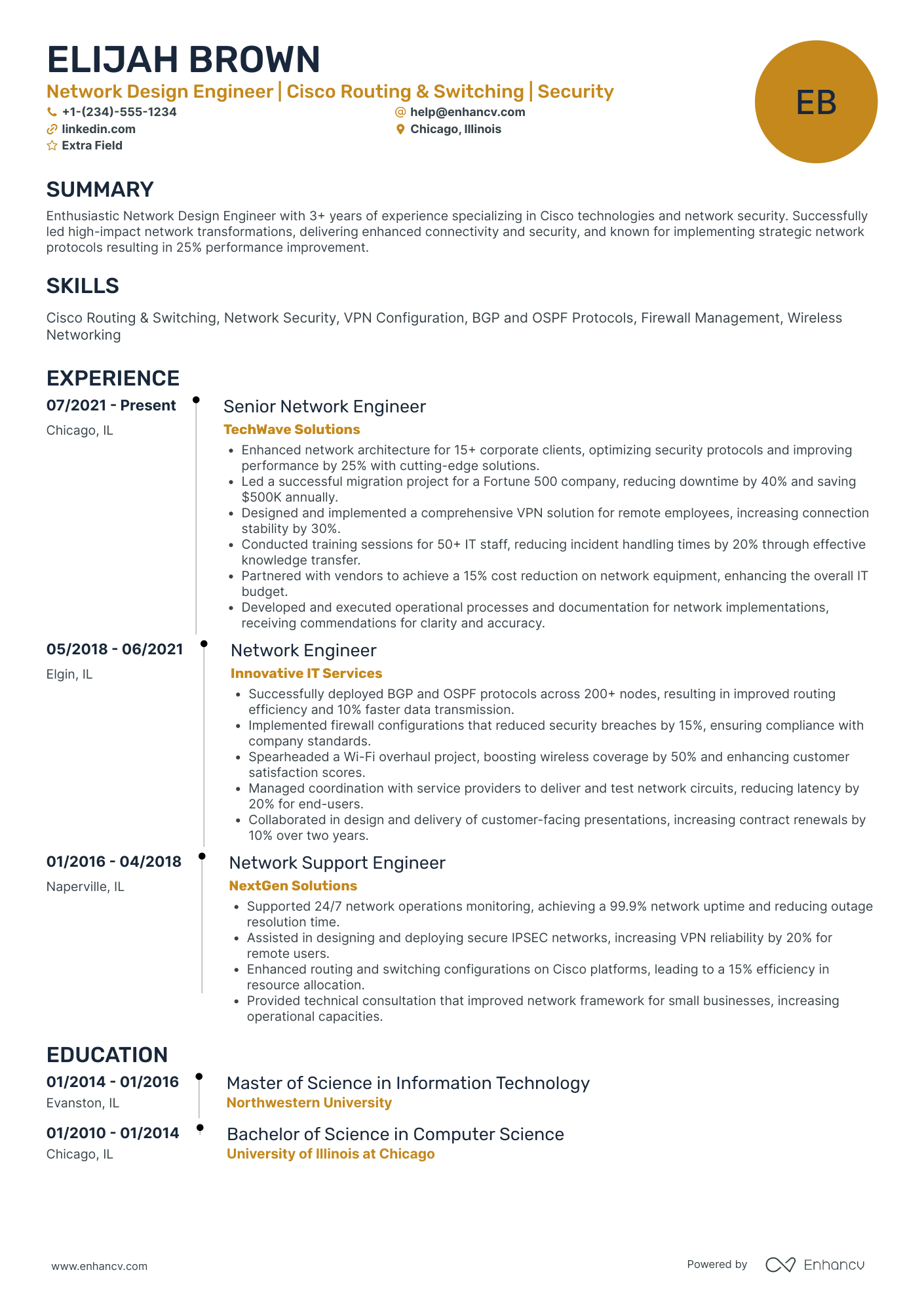 Network Design Engineer Resume Example