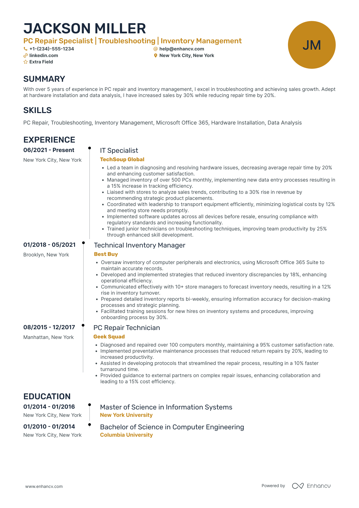 Computer Systems Technician Resume Example