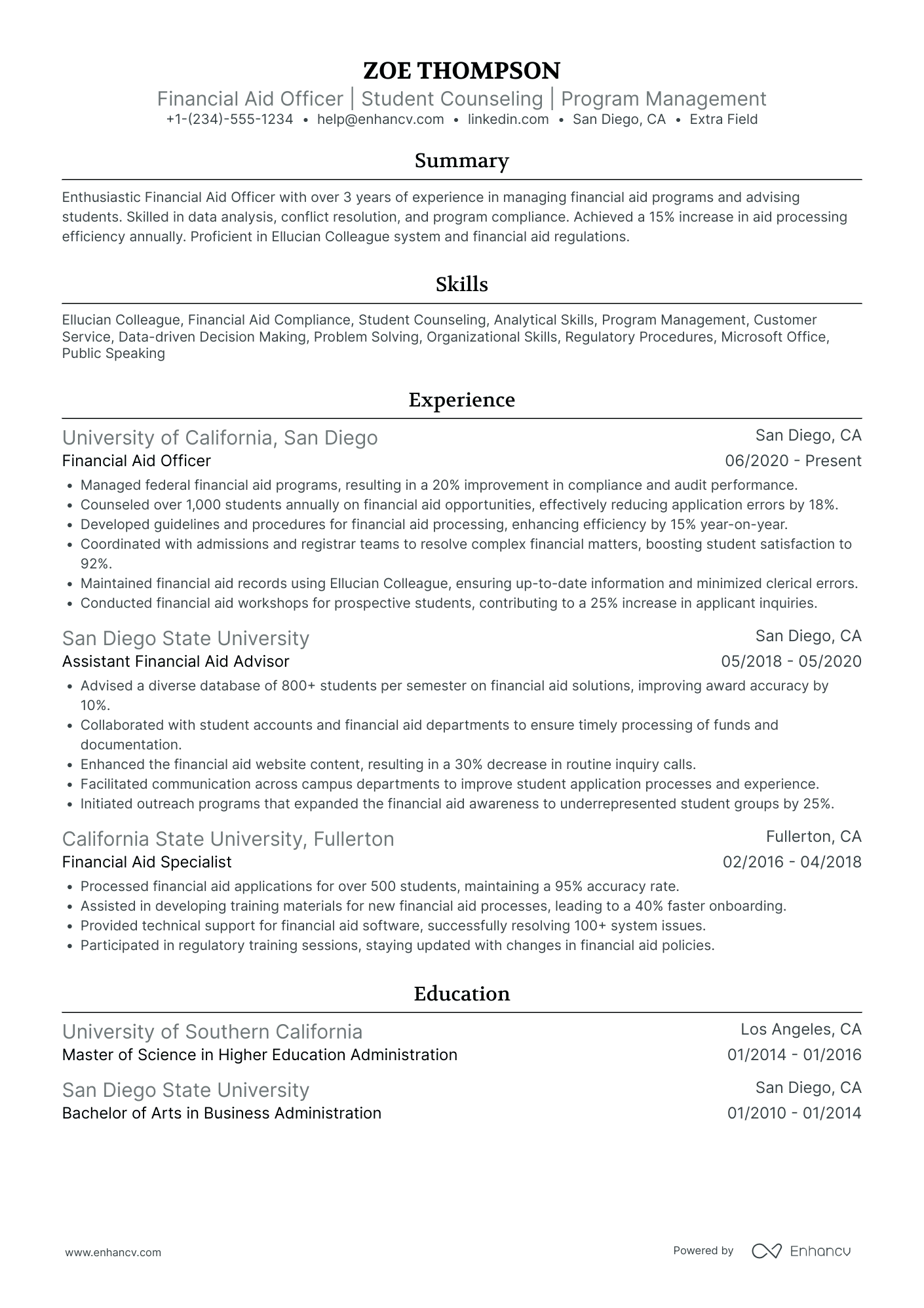 College Financial Aid Officer Resume Example