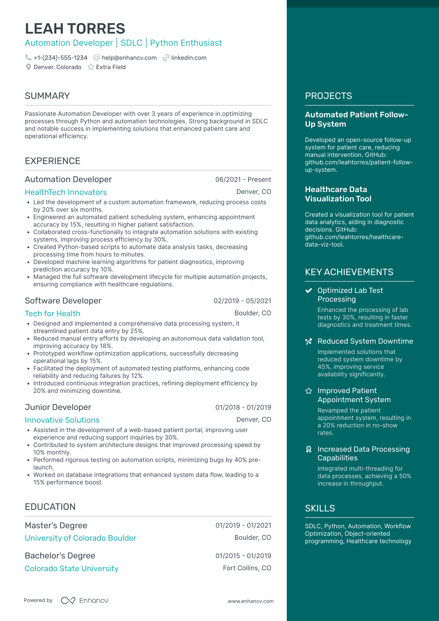 Python Automation Developer Resume Example