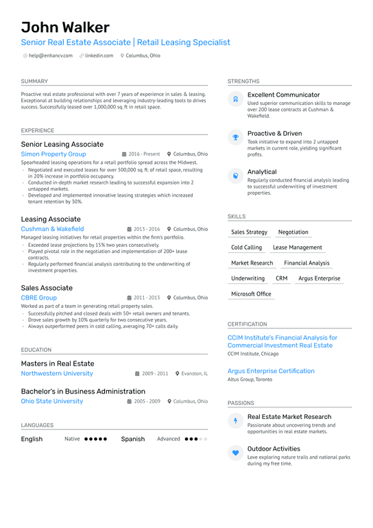 Real Estate Leasing Agent Resume Example