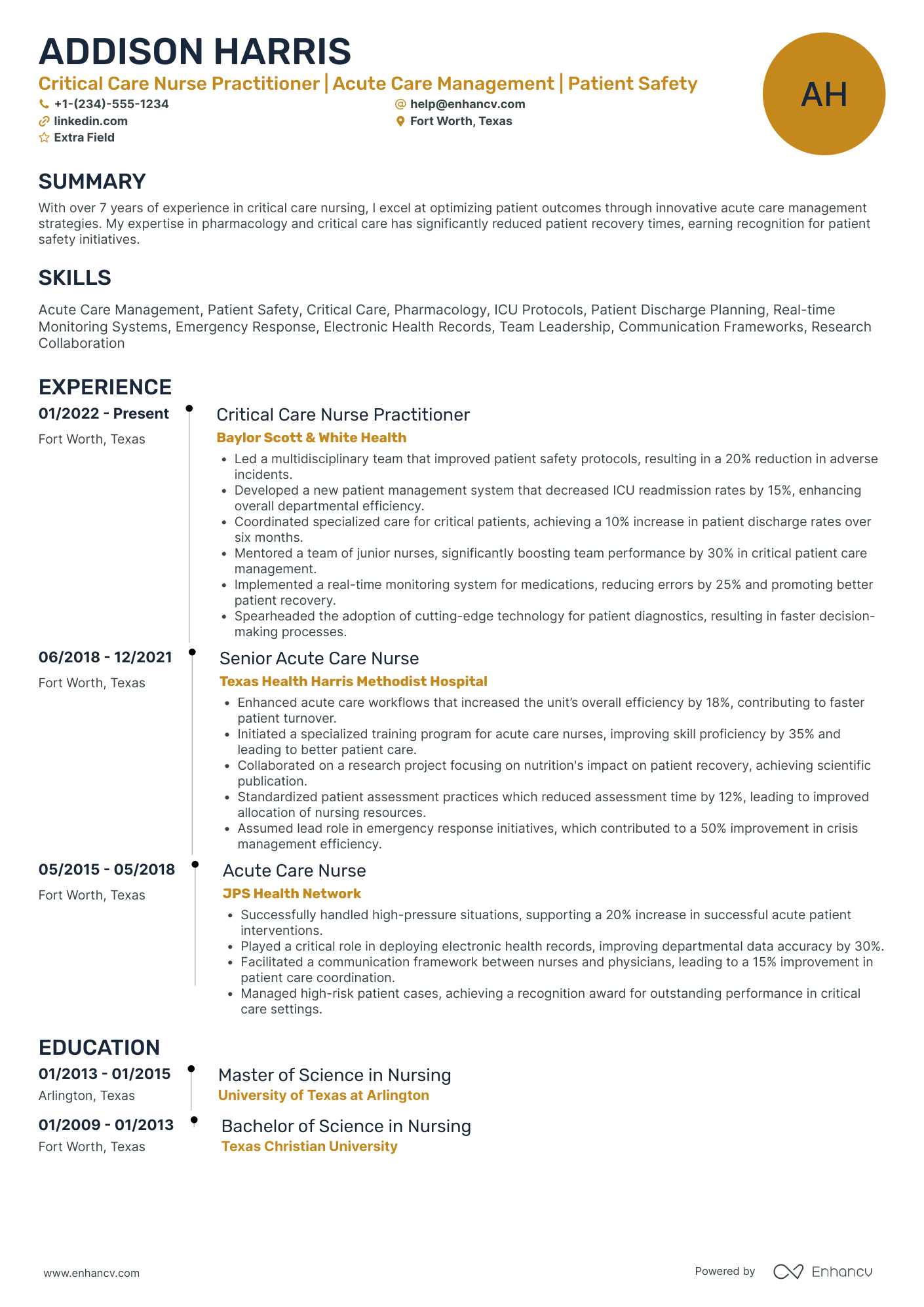 Critical Care Nurse Practitioner Resume Example