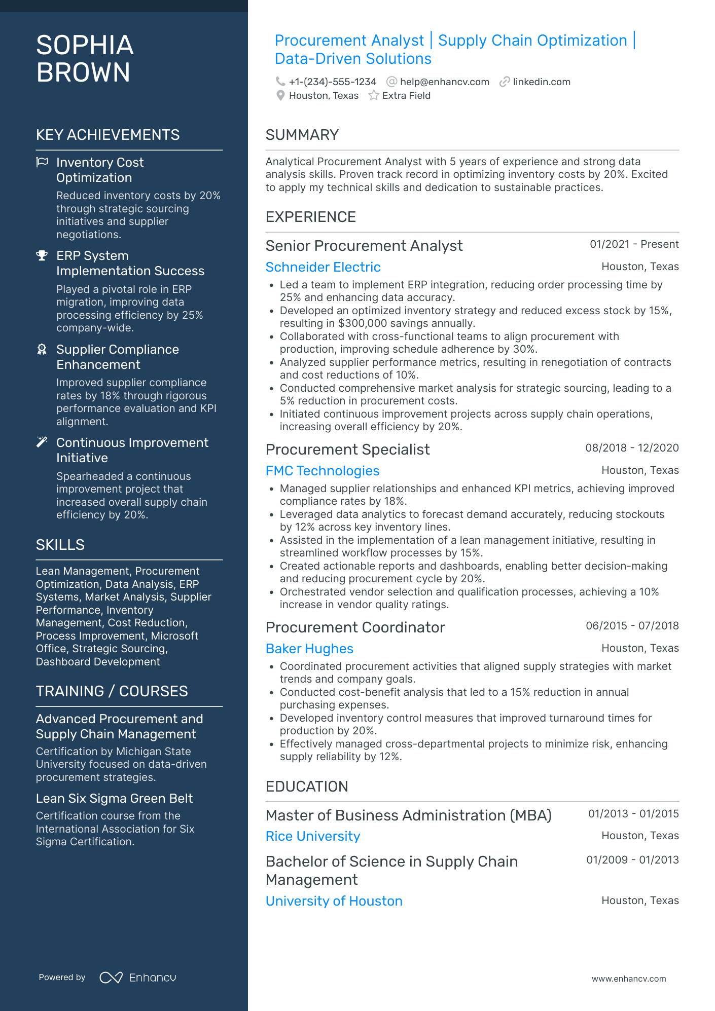 Supply Chain Procurement Analyst Resume Example