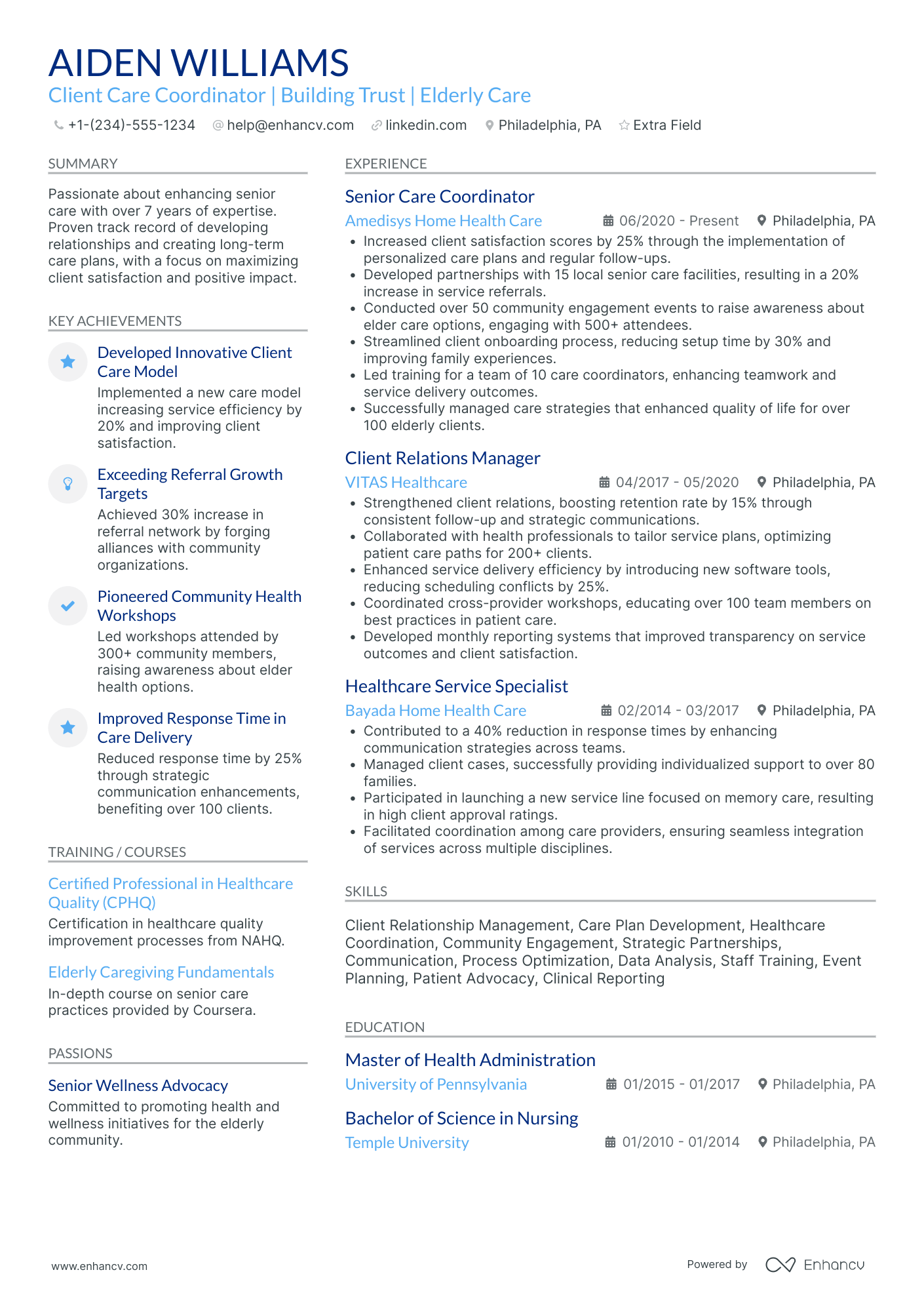 Senior Child Care Coordinator Resume Example