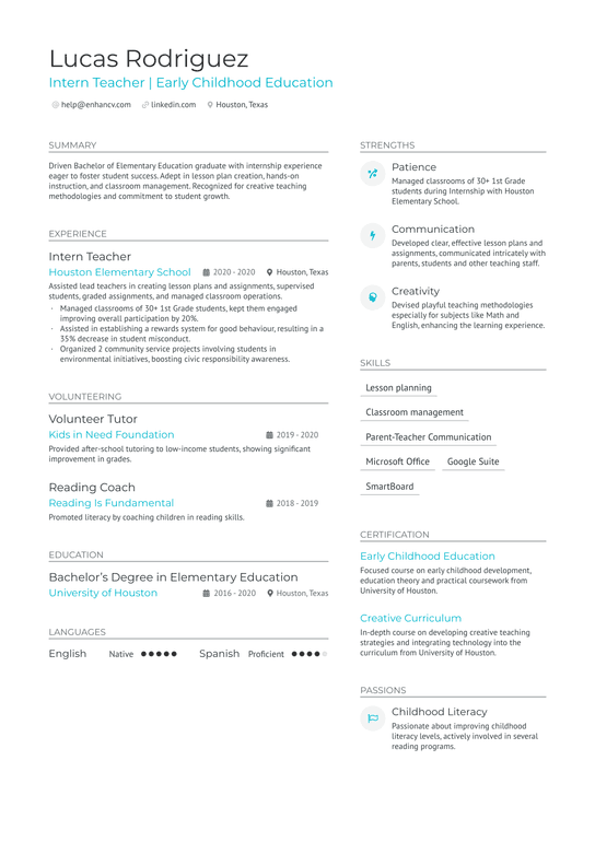 First Year Teacher No Experience Resume Example