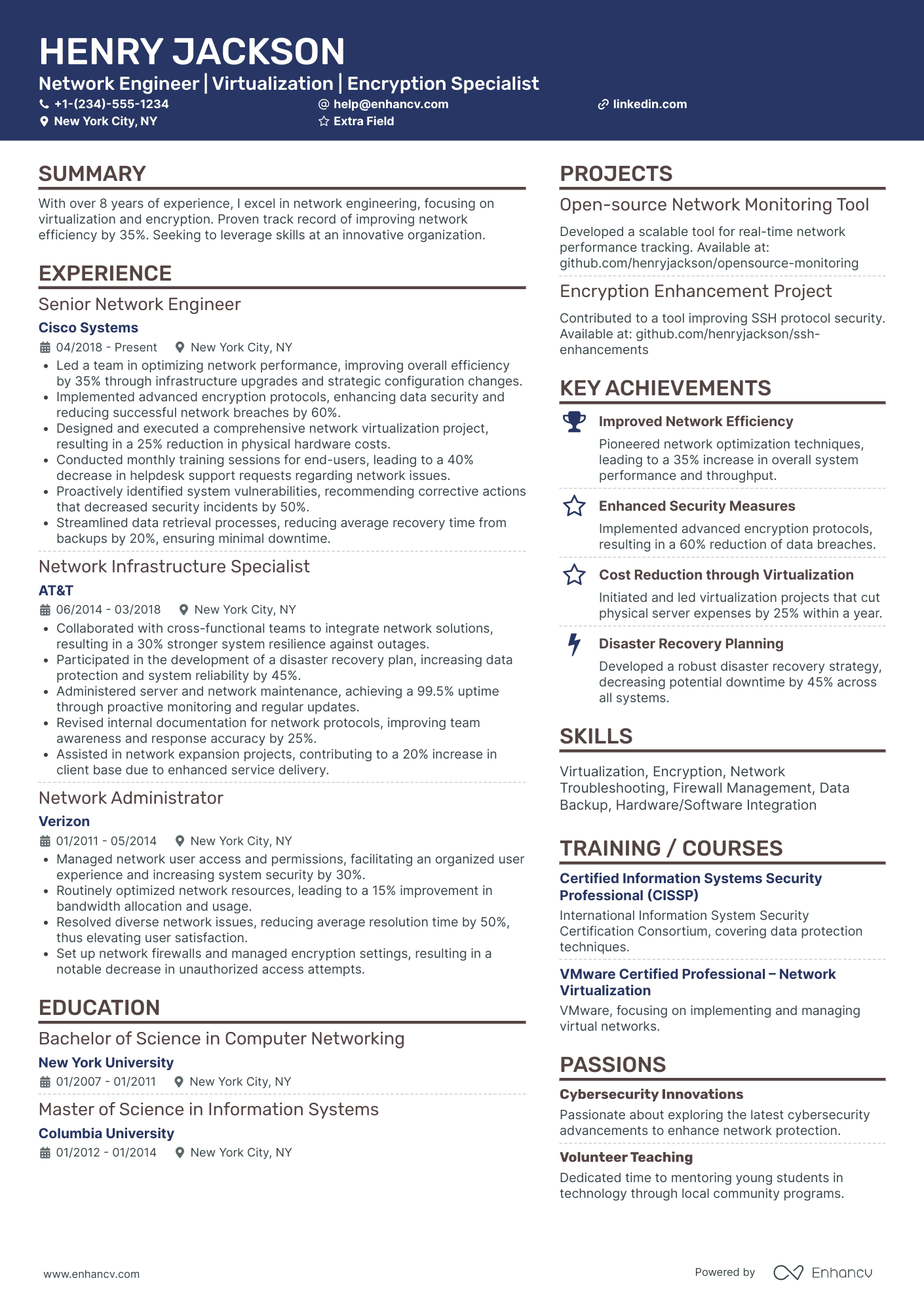 Network Services Engineer Resume Example