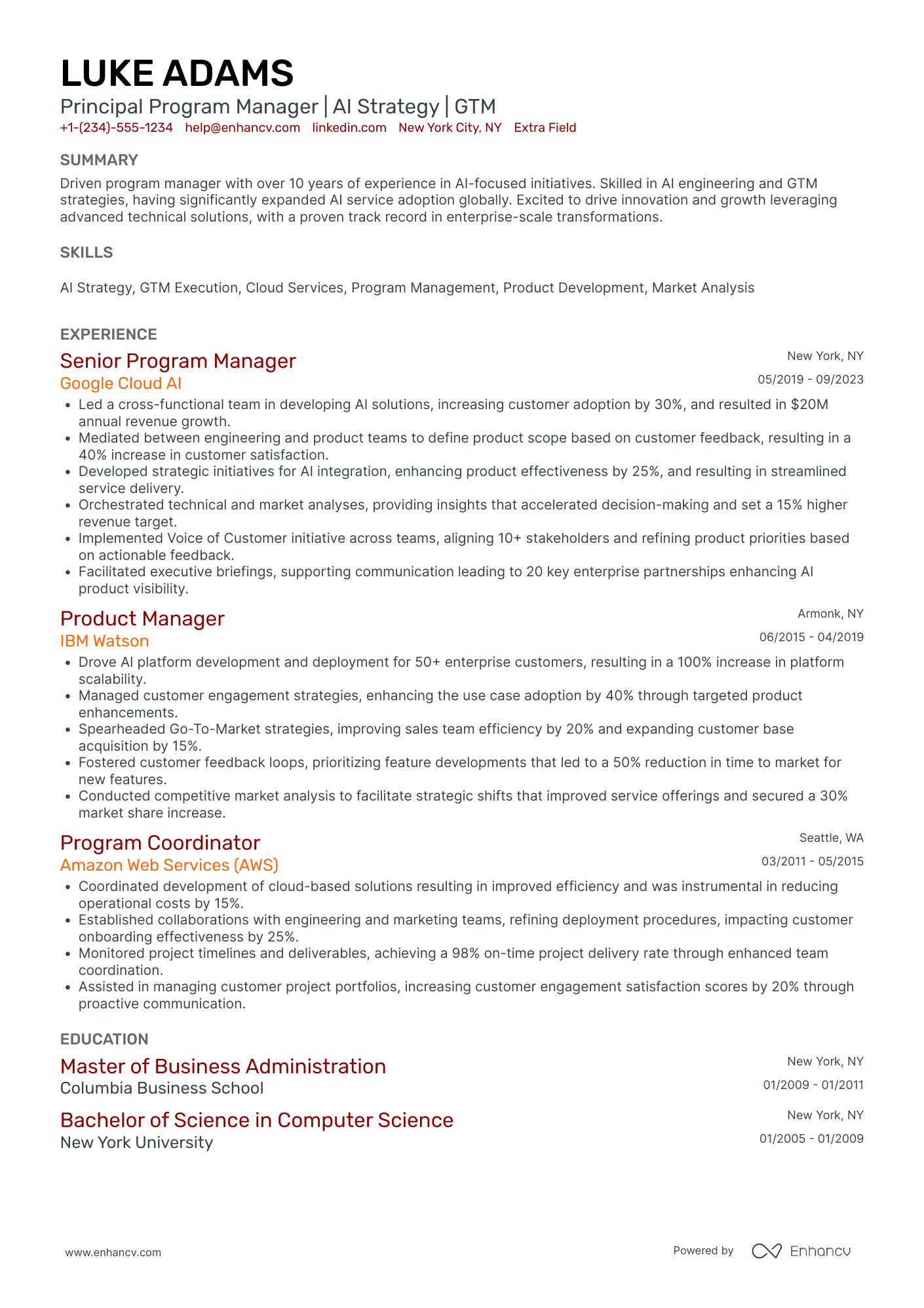 Microsoft Technical Account Manager Resume Example