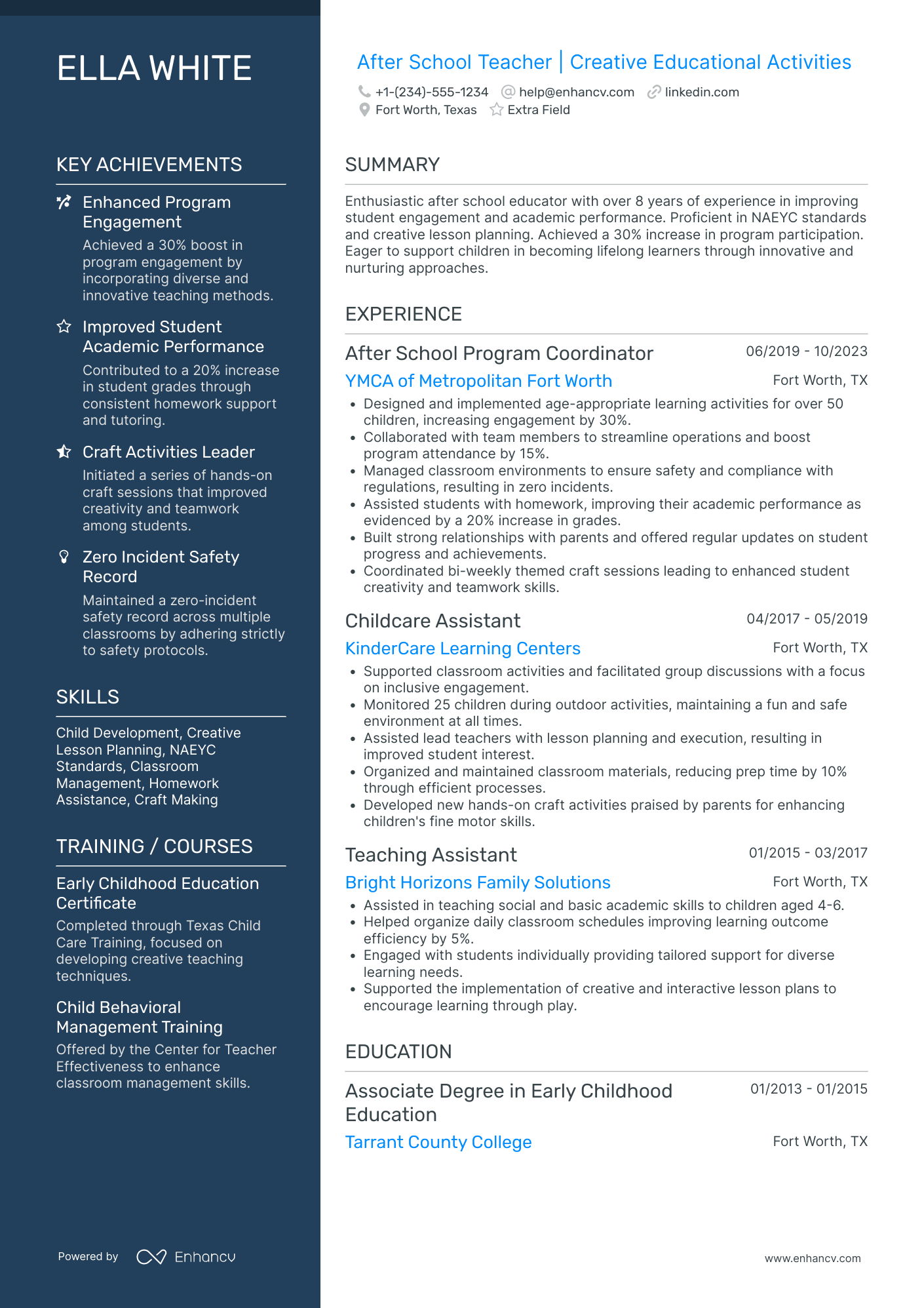 Senior After School Teacher Resume Example