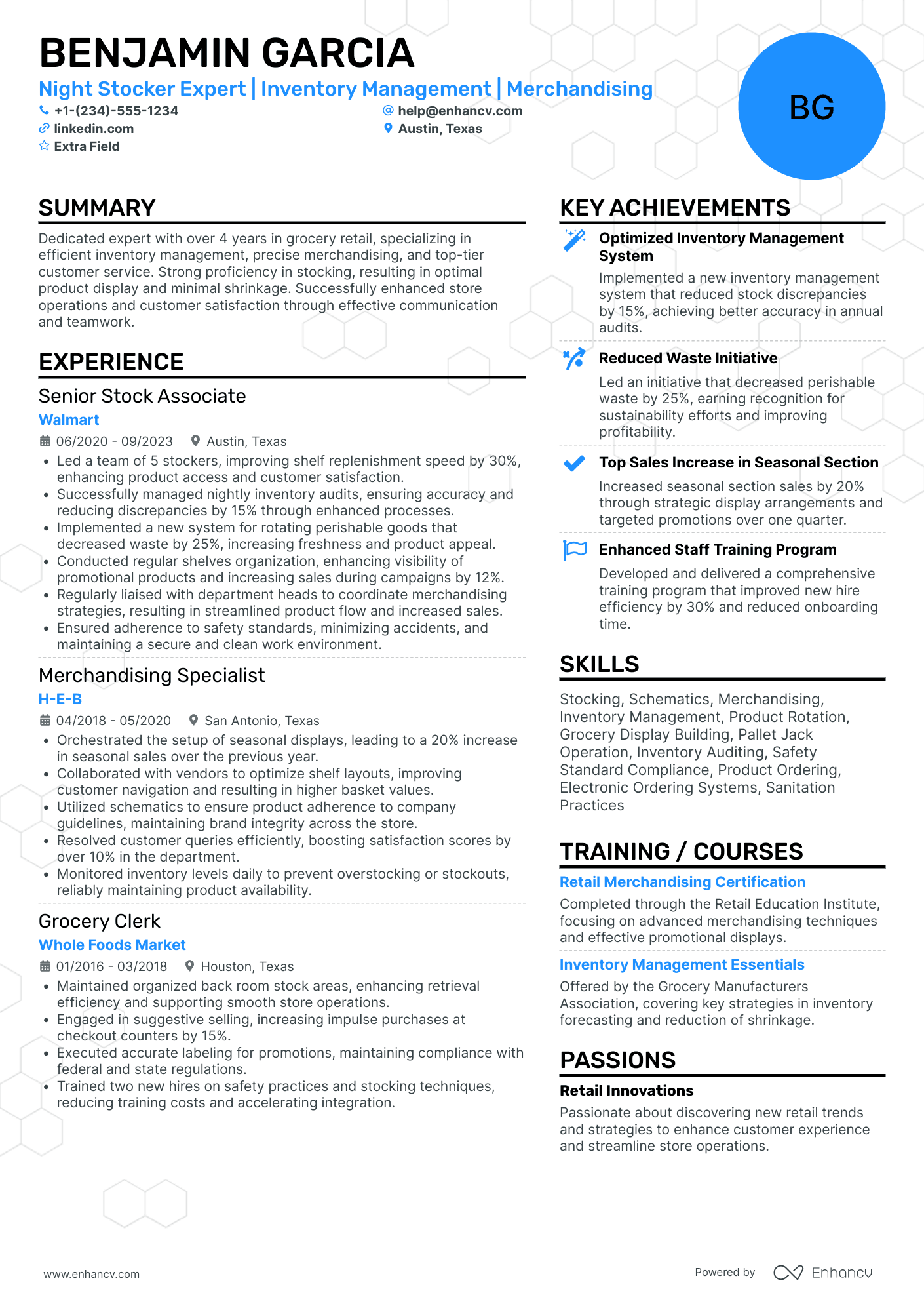 Experienced Grocery Store Stocker Resume Example