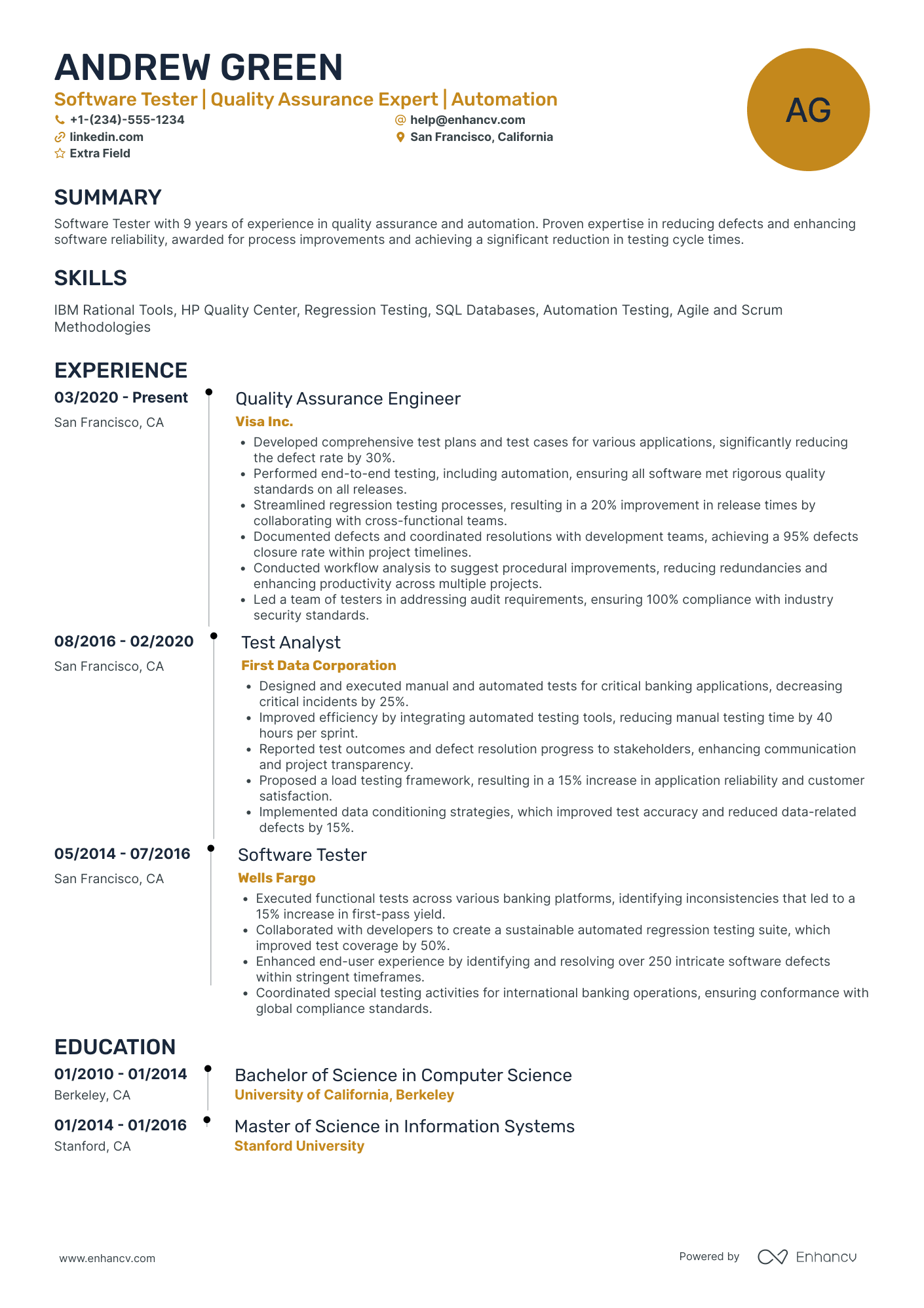 QA Manual Analyst Resume Example