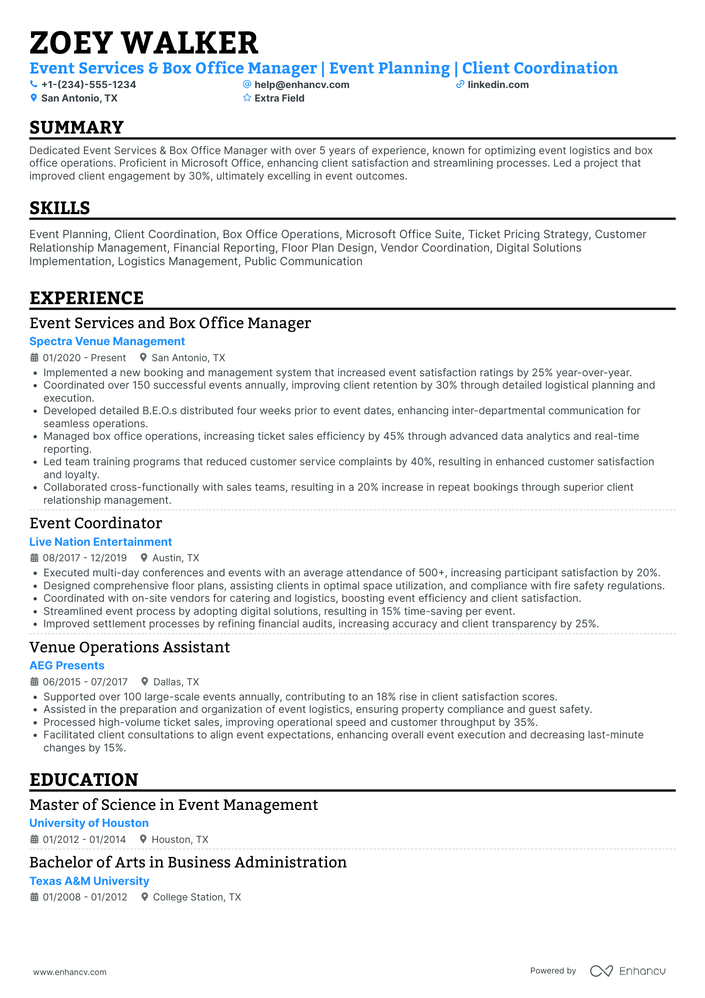 Theater Box Office Manager Resume Example