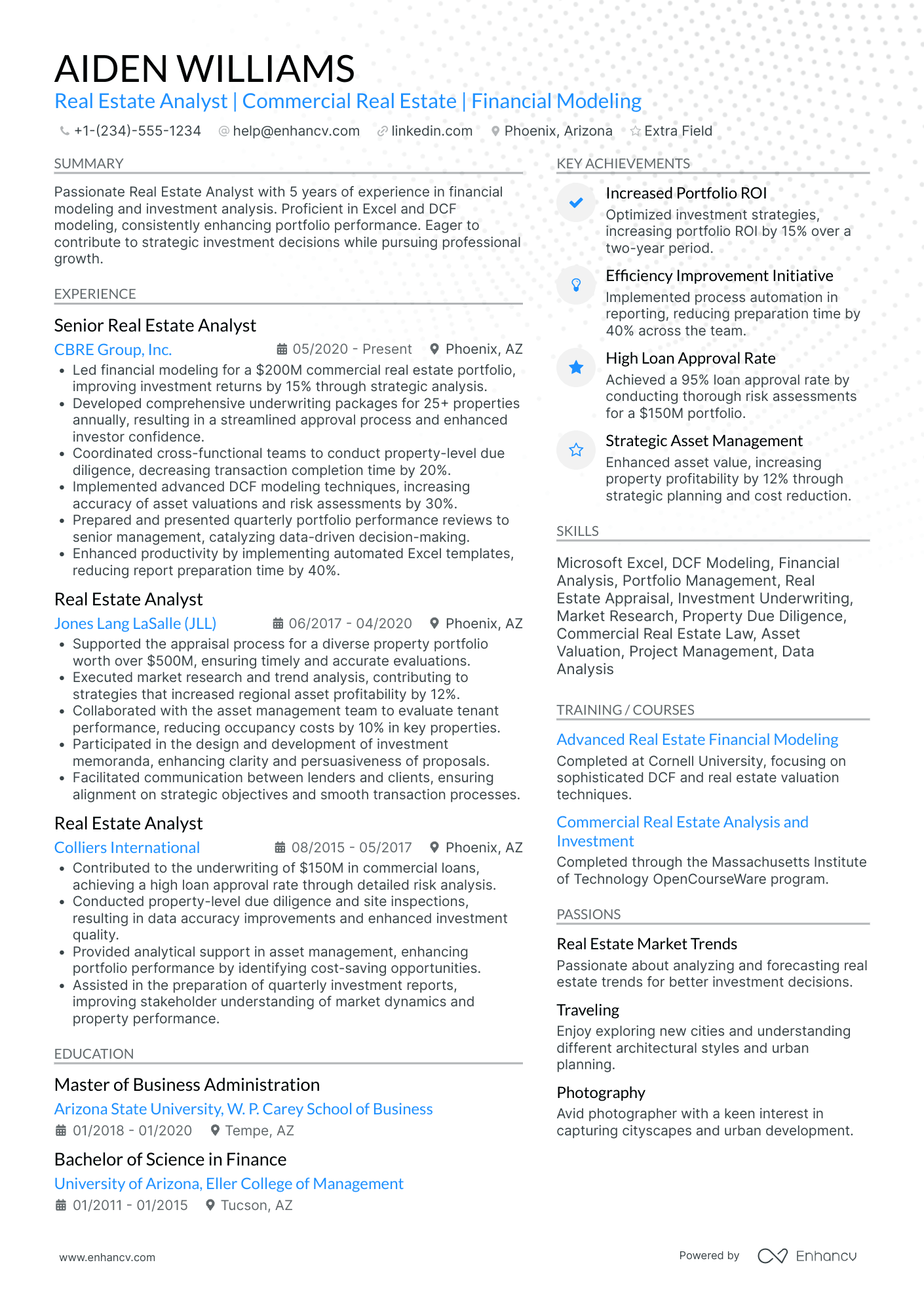 Real Estate Accounting Analyst Resume Example