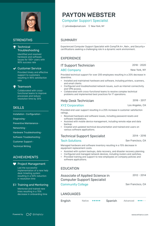 Computer Support Specialist Resume Example
