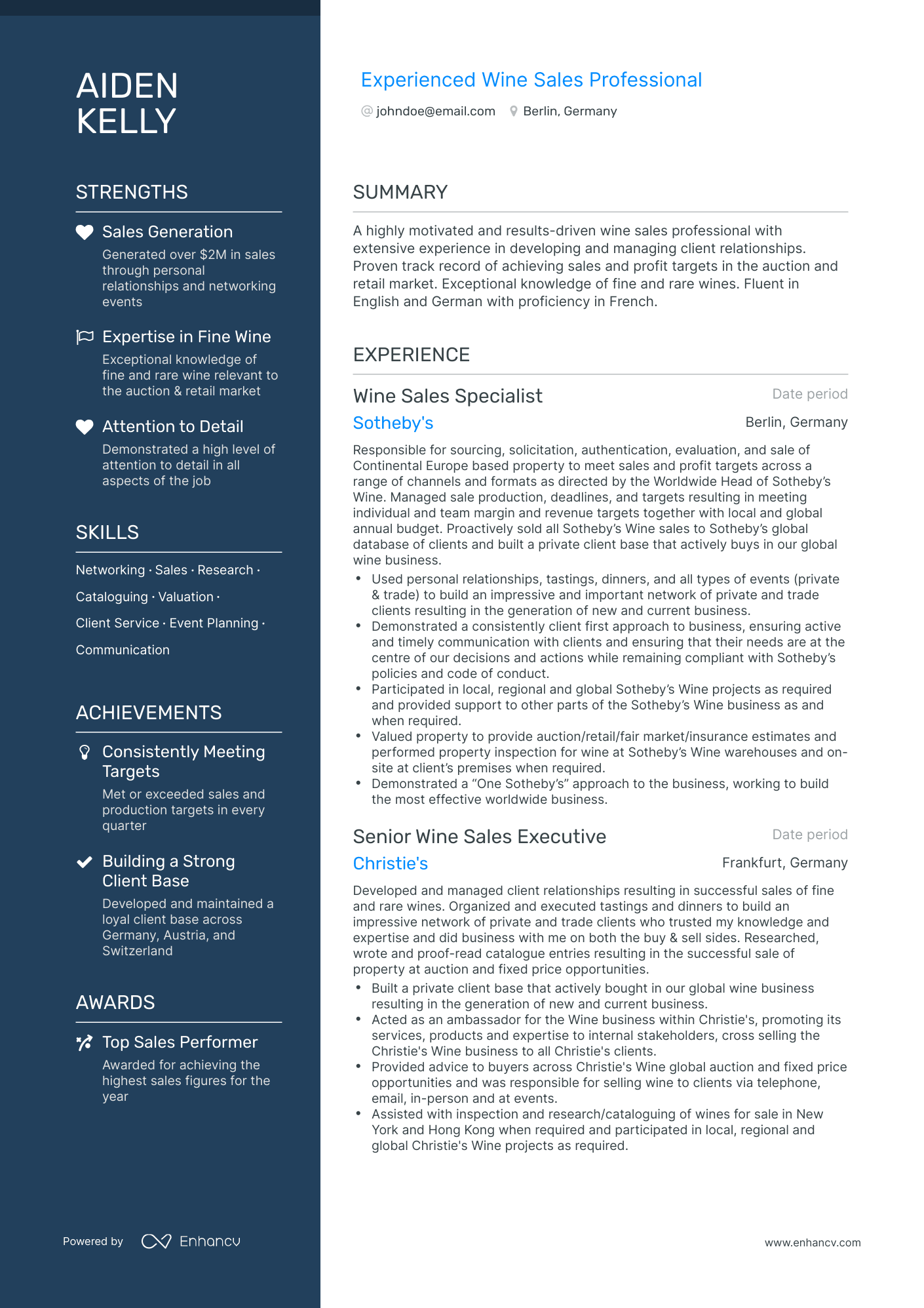 Wine Sales Resume Example