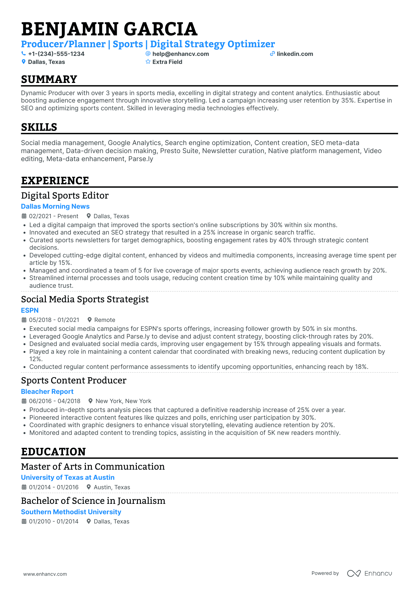 Sporting Event Planner Resume Example