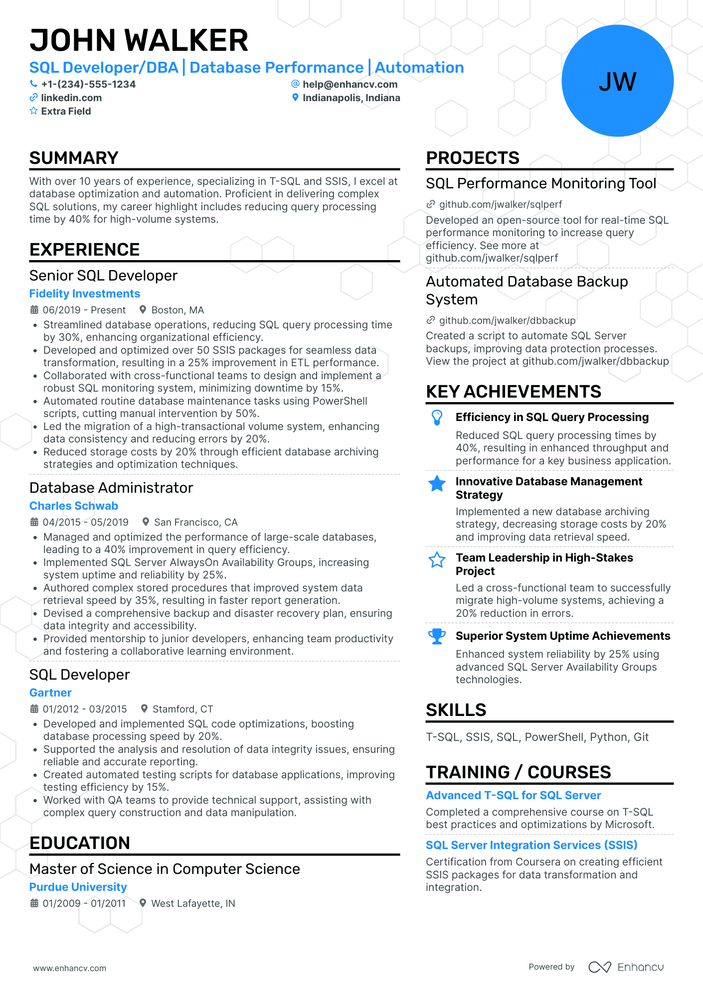 Mid Level SQL Developer Resume Example