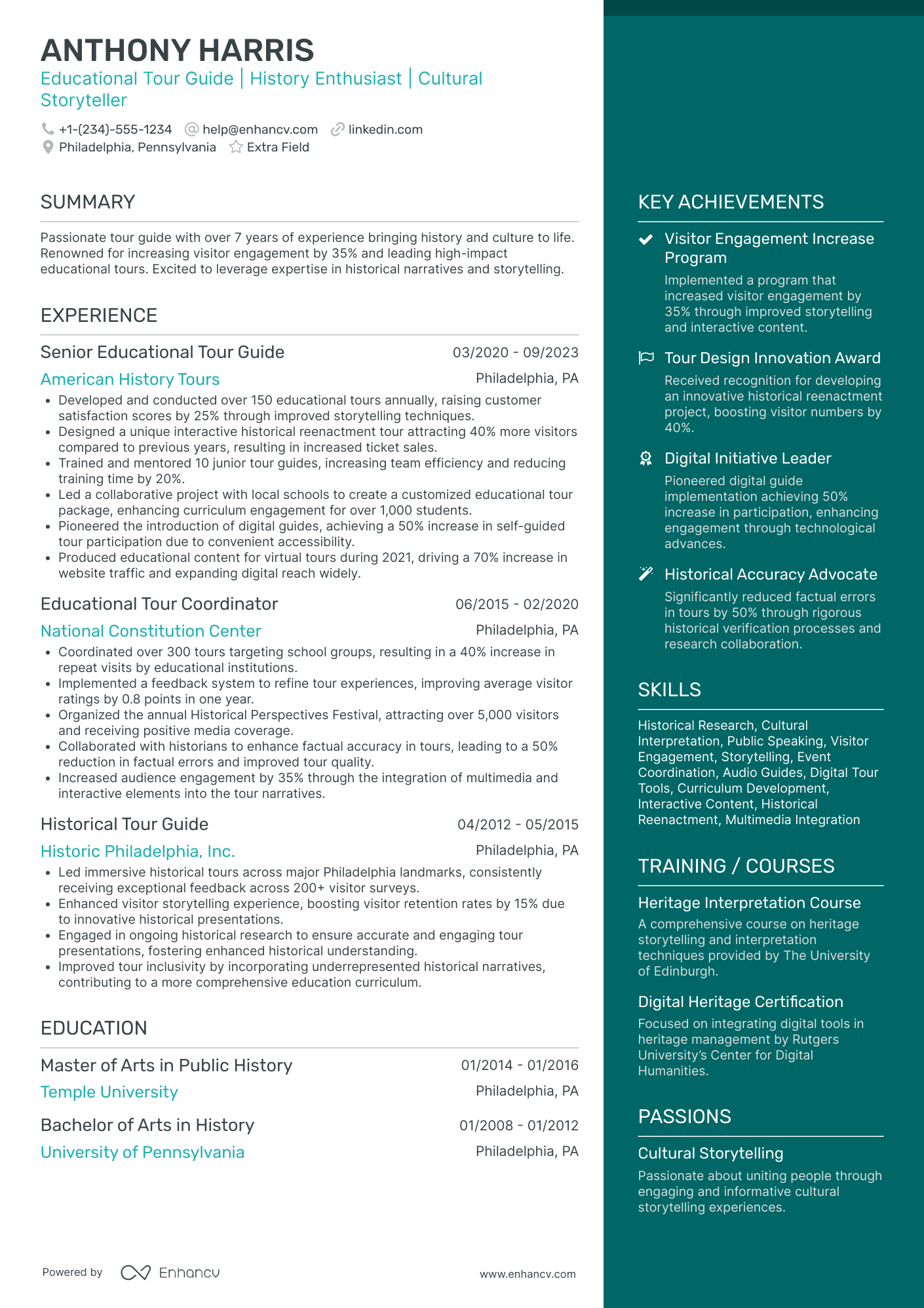 Educational Tour Guide Resume Example