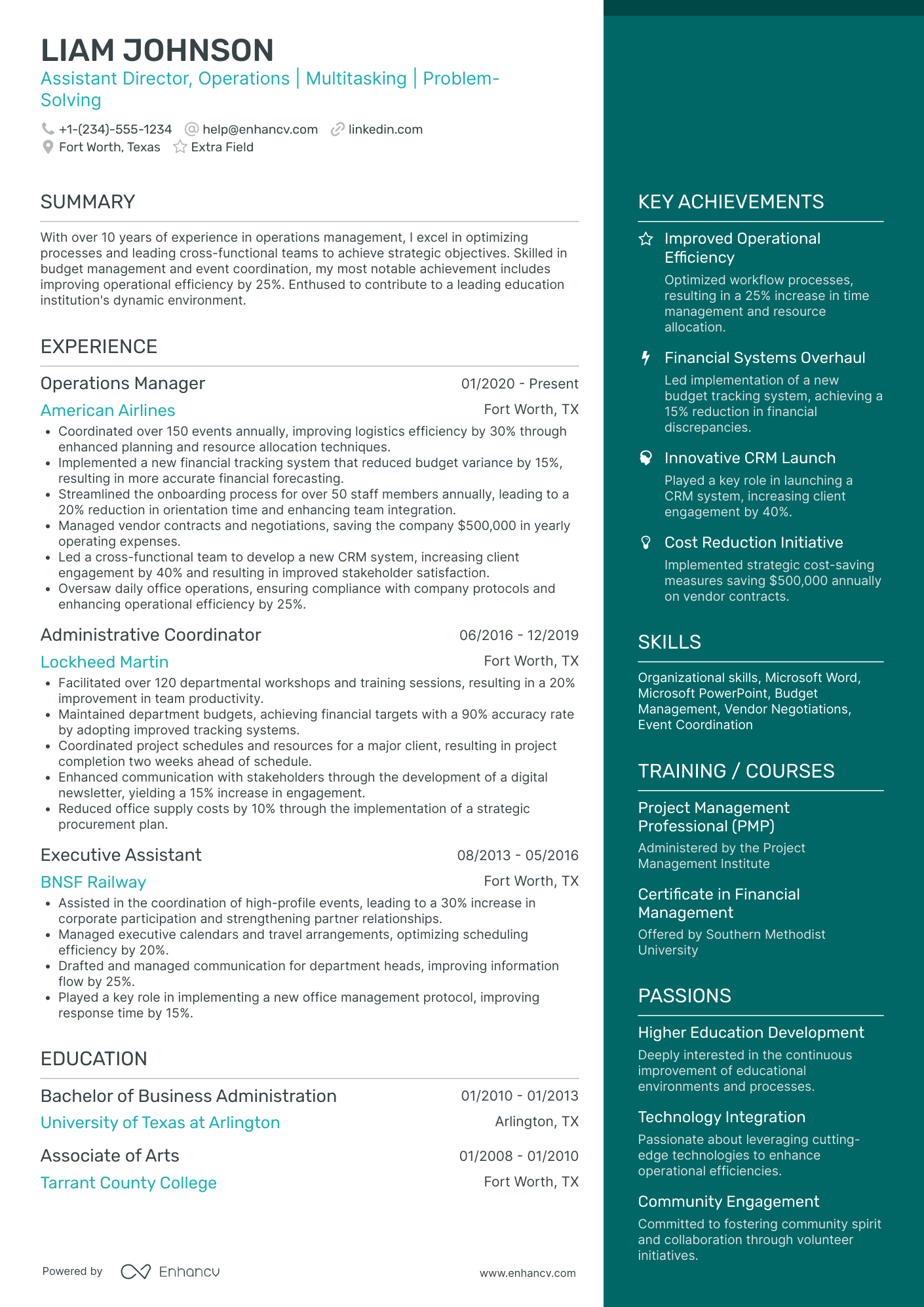 Assistant Director of Operations Resume Example