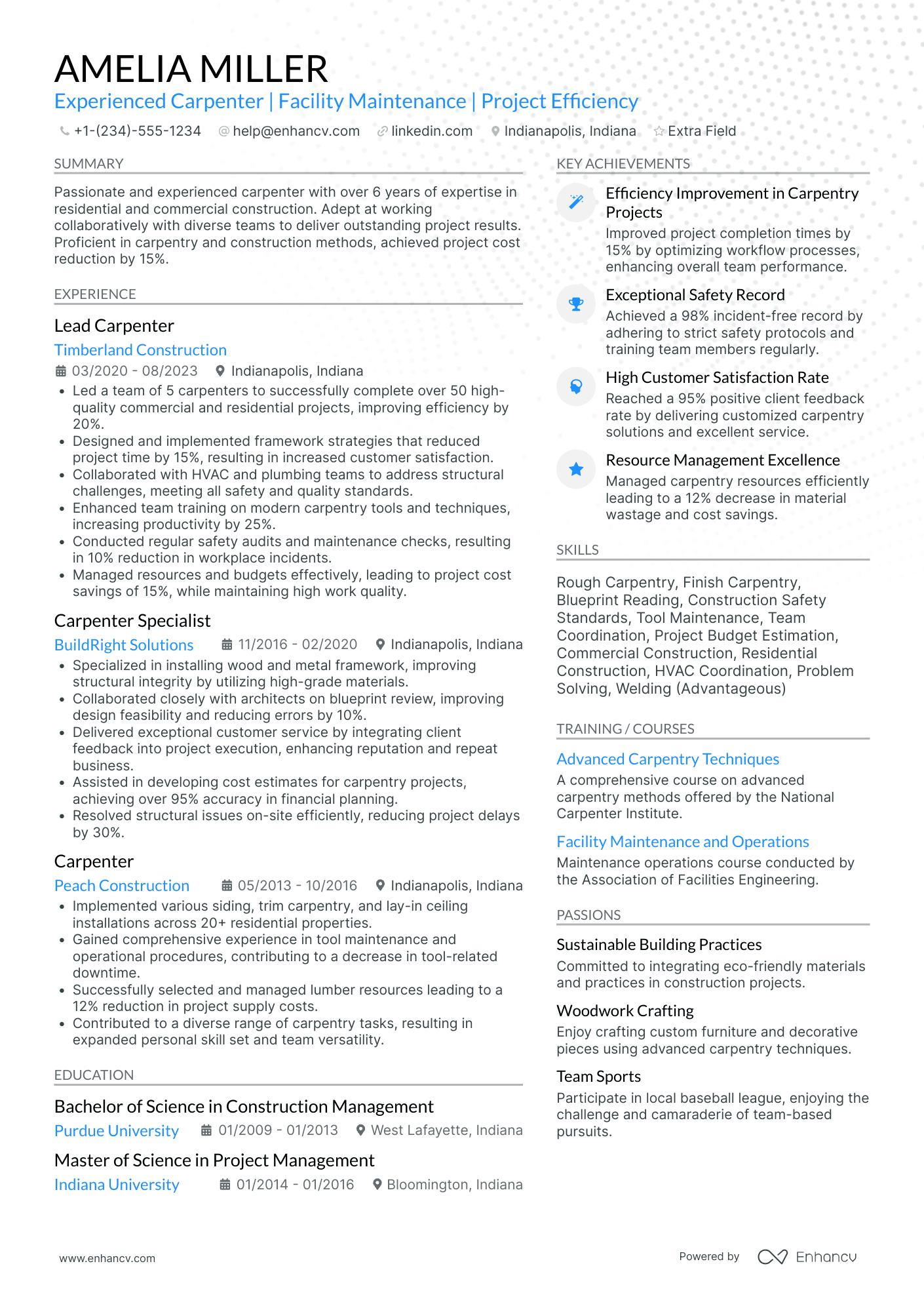 Residential Carpenter Resume Example