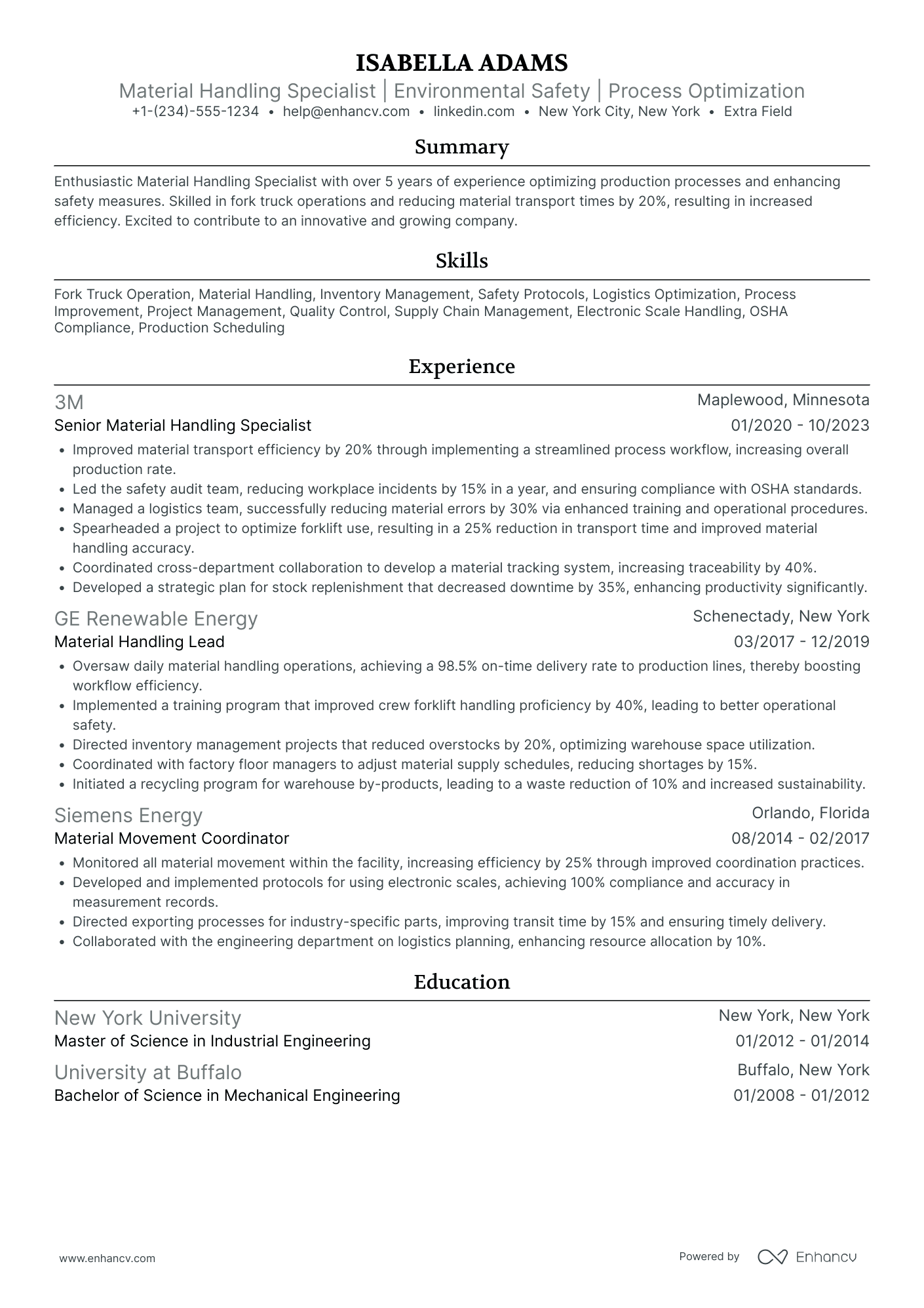 Production Material Handler Resume Example