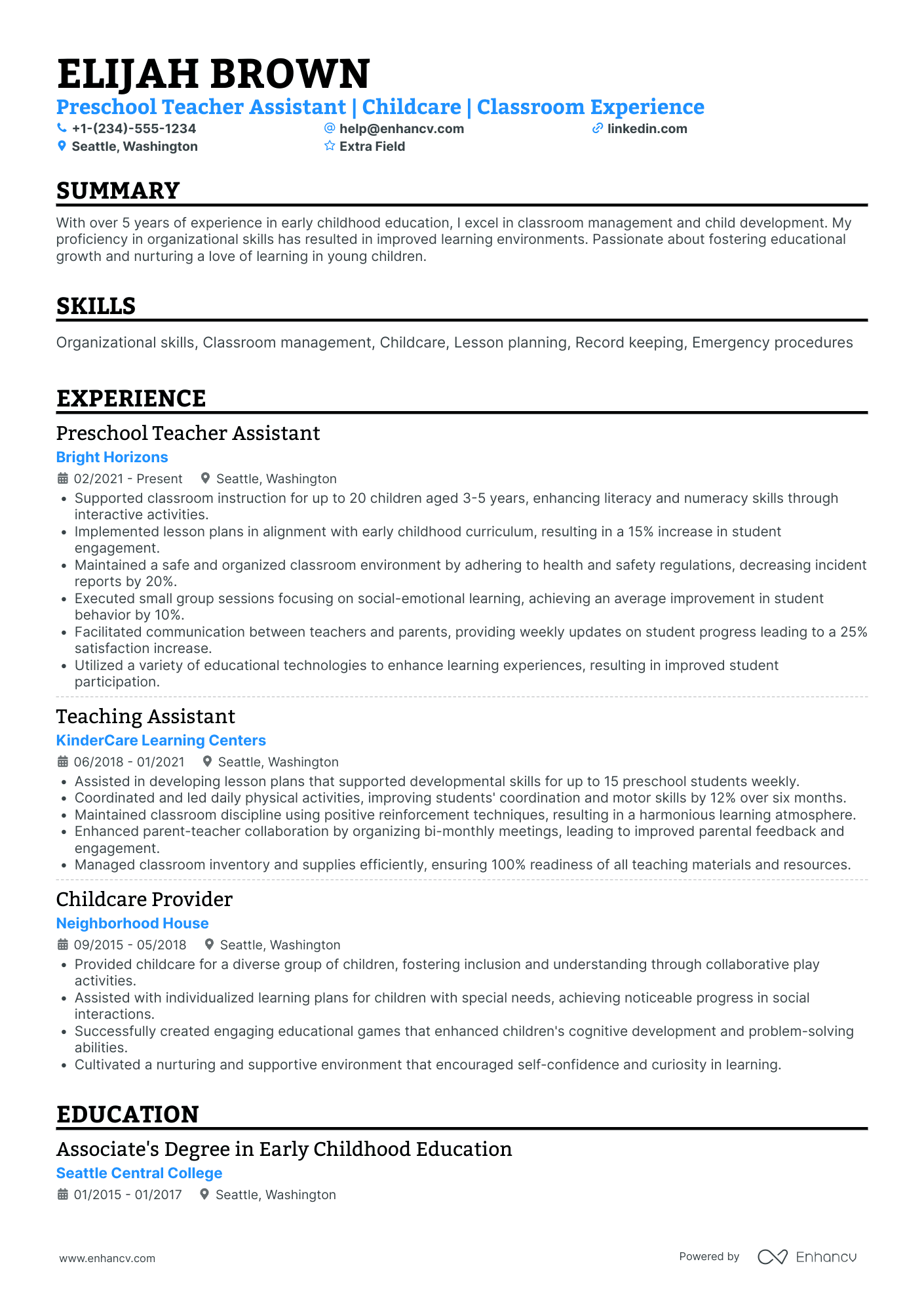 Assistant Preschool Teacher Resume Example