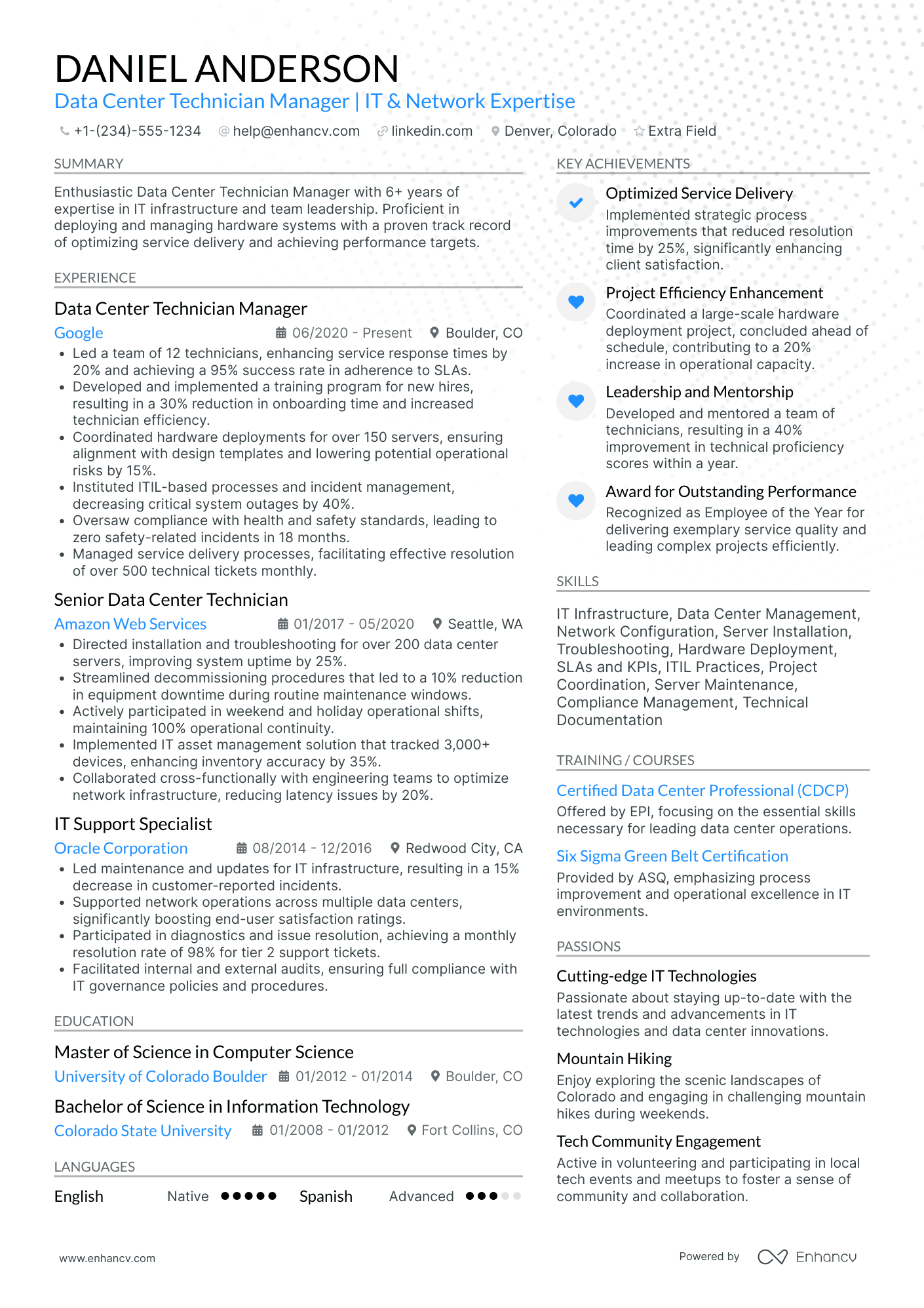 Data Center Technician Trainee Resume Example