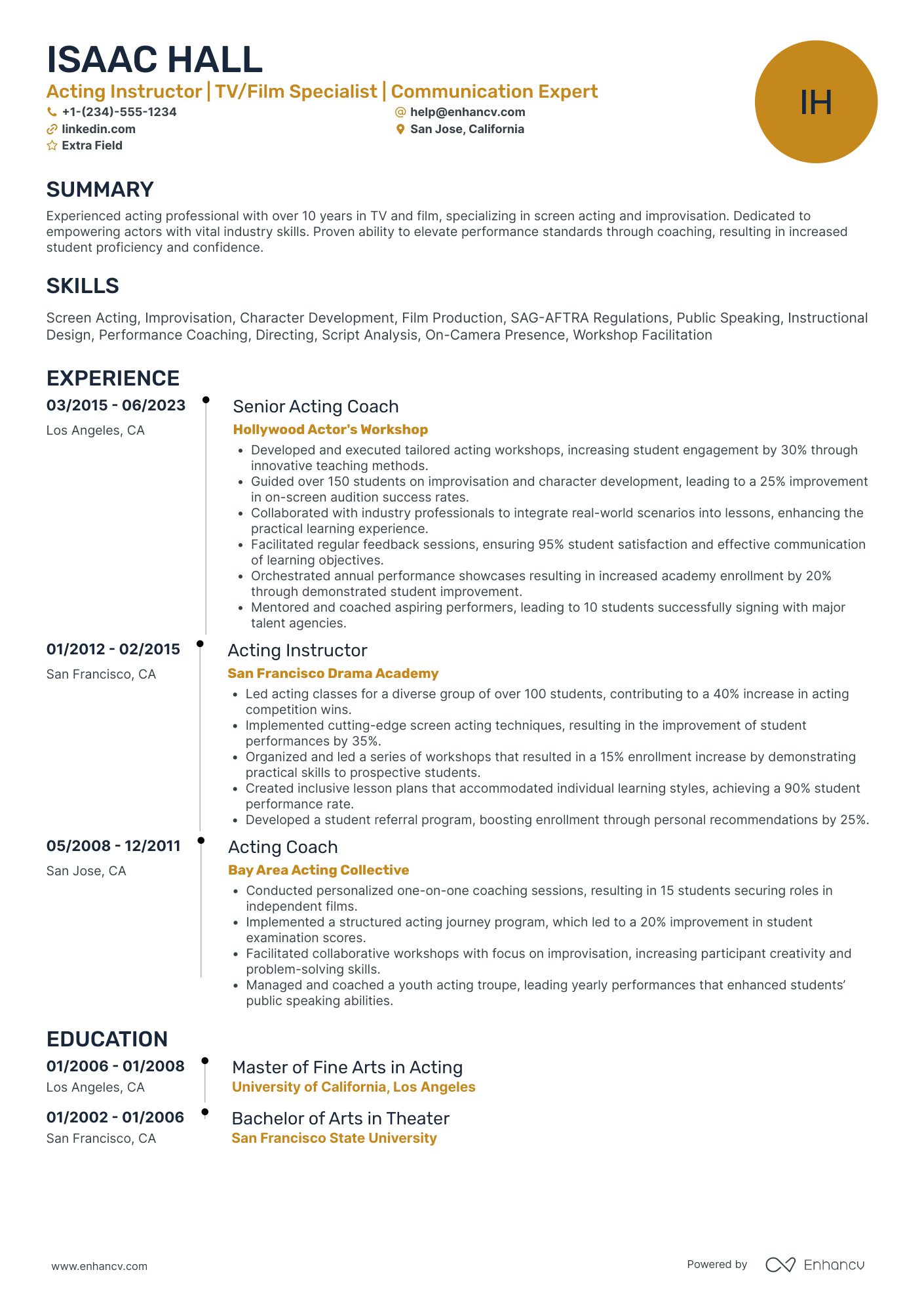 Stand in Actor Resume Example