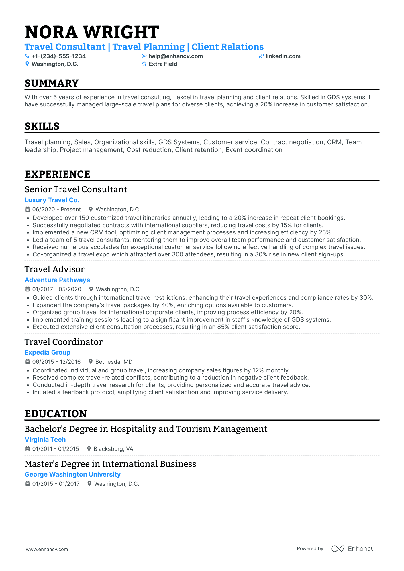 Travel Consultant Supervisor Resume Example