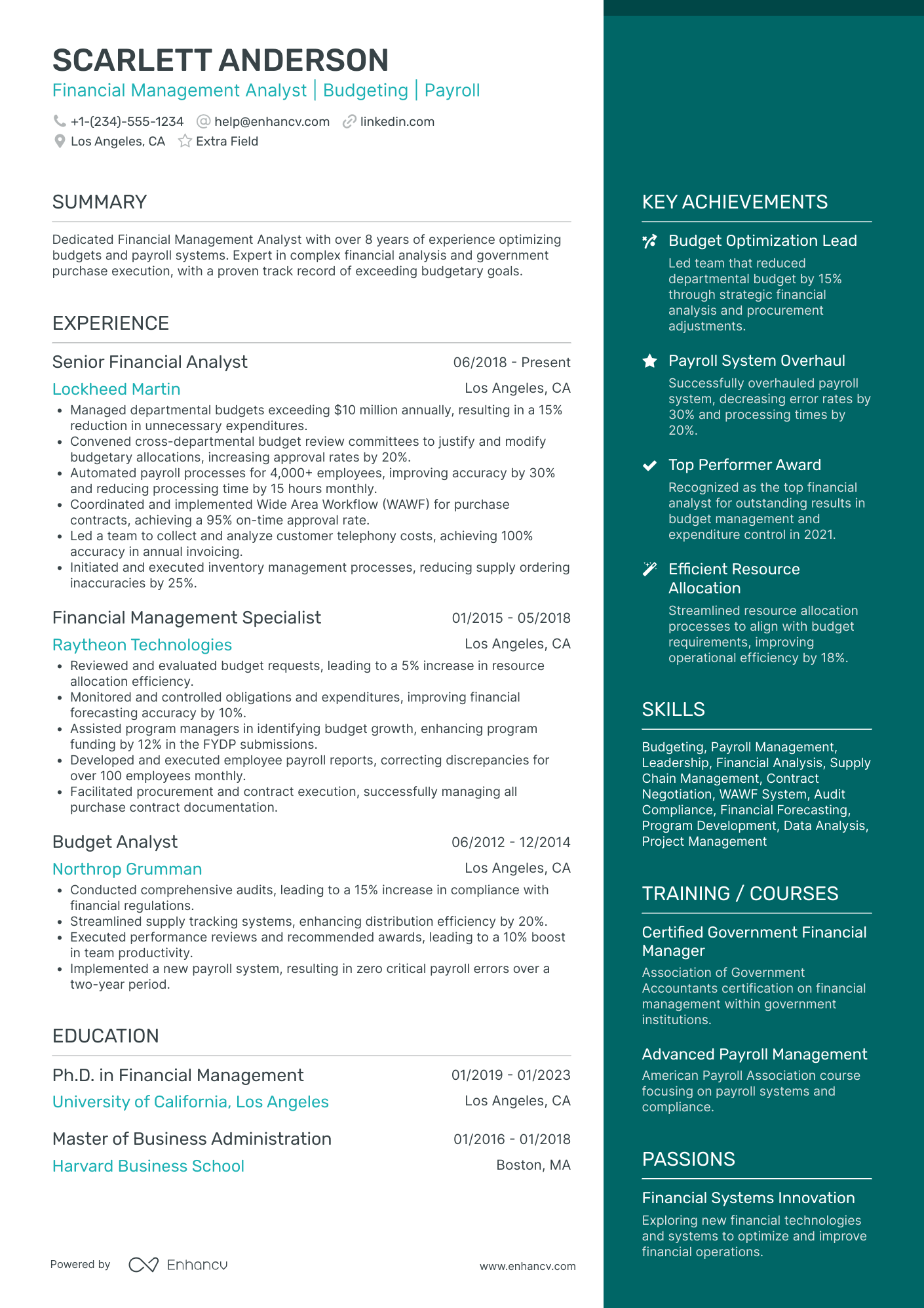 Financial Analyst Manager Resume Example