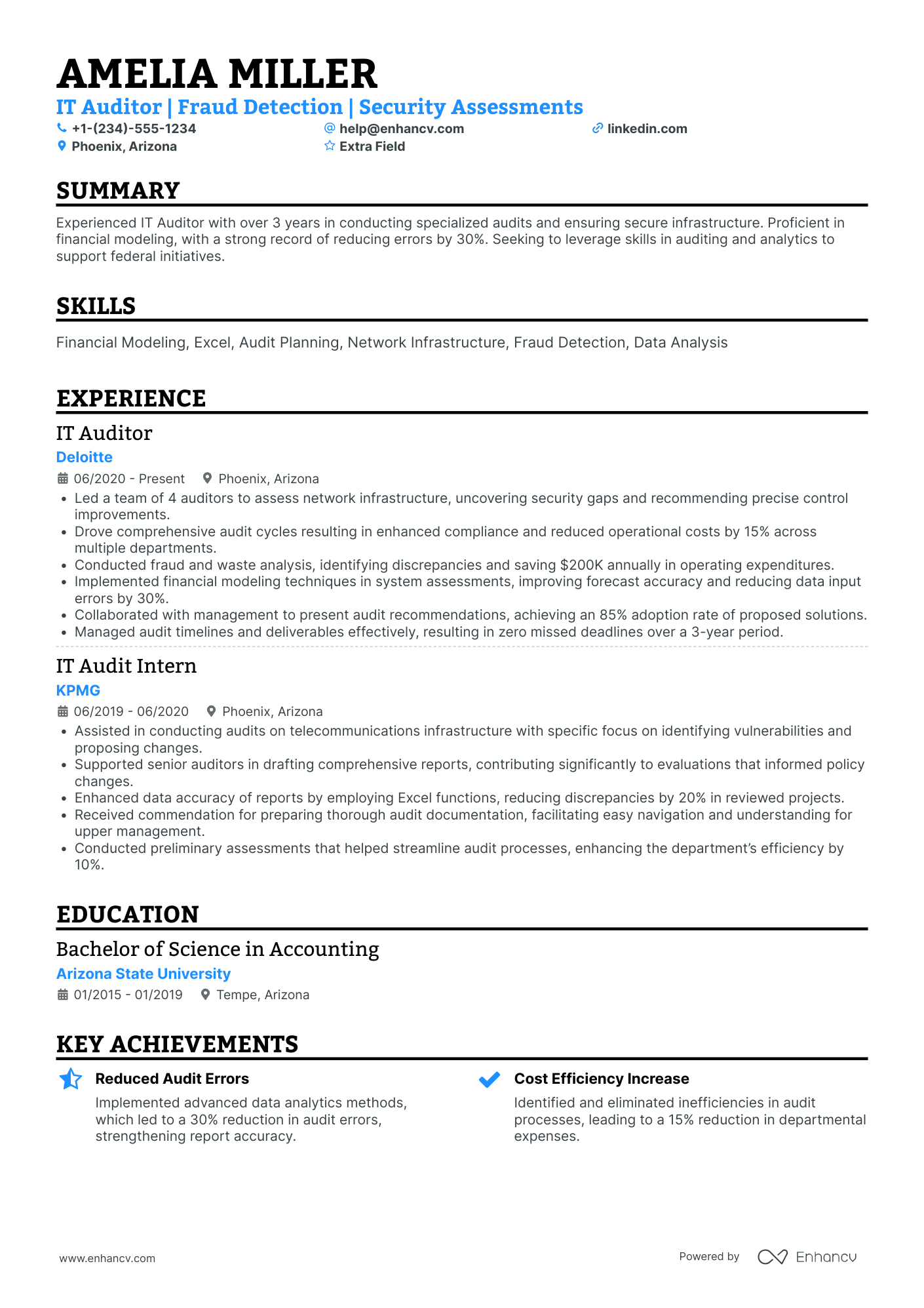 Junior IT Auditor Resume Example