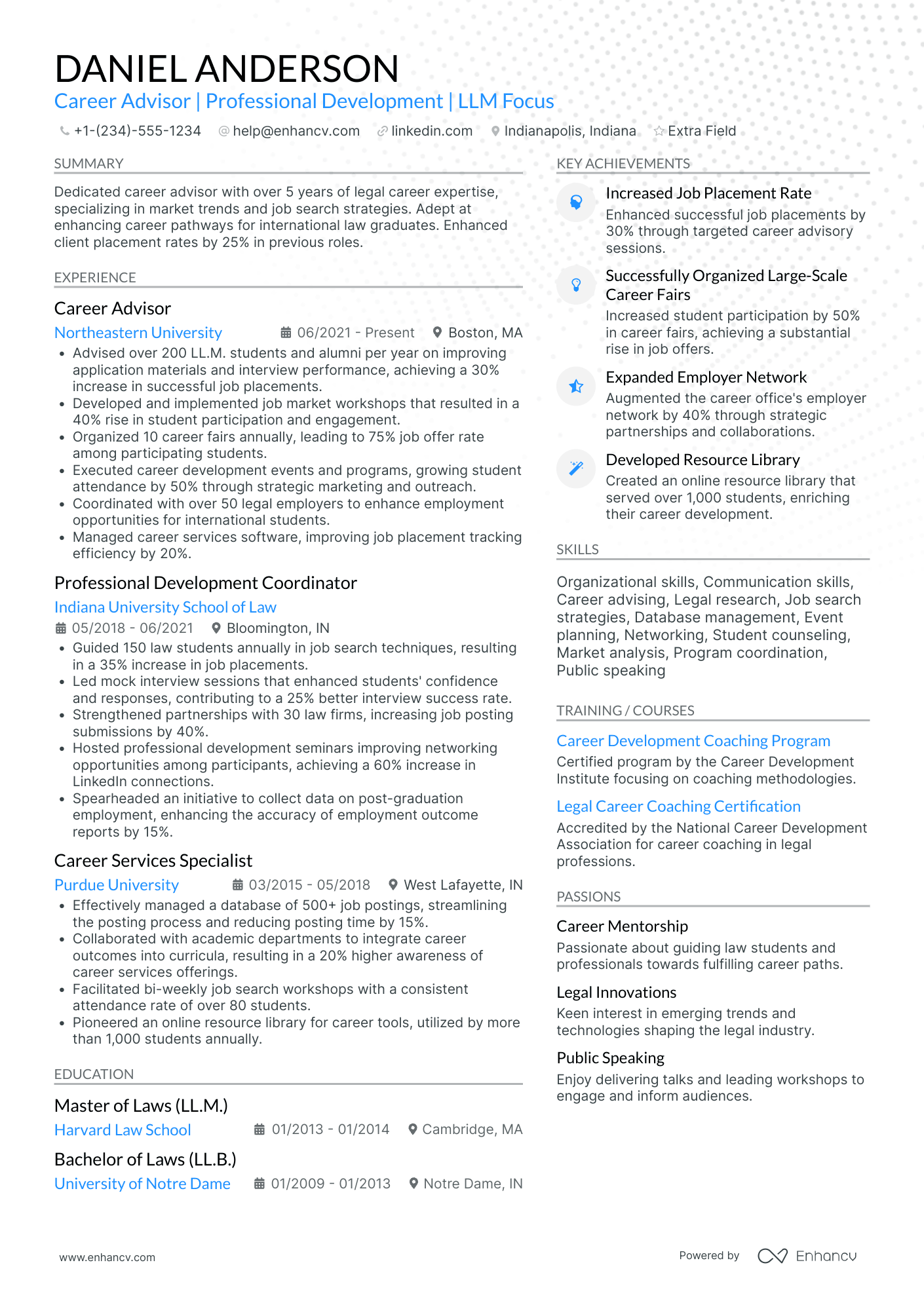 Law School Career Services Advisor Resume Example