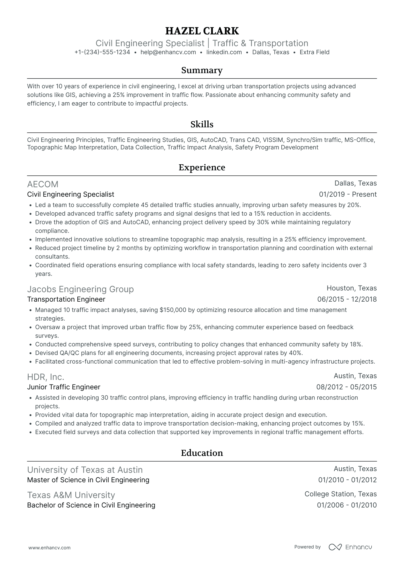 Civil Engineering Associate Resume Example