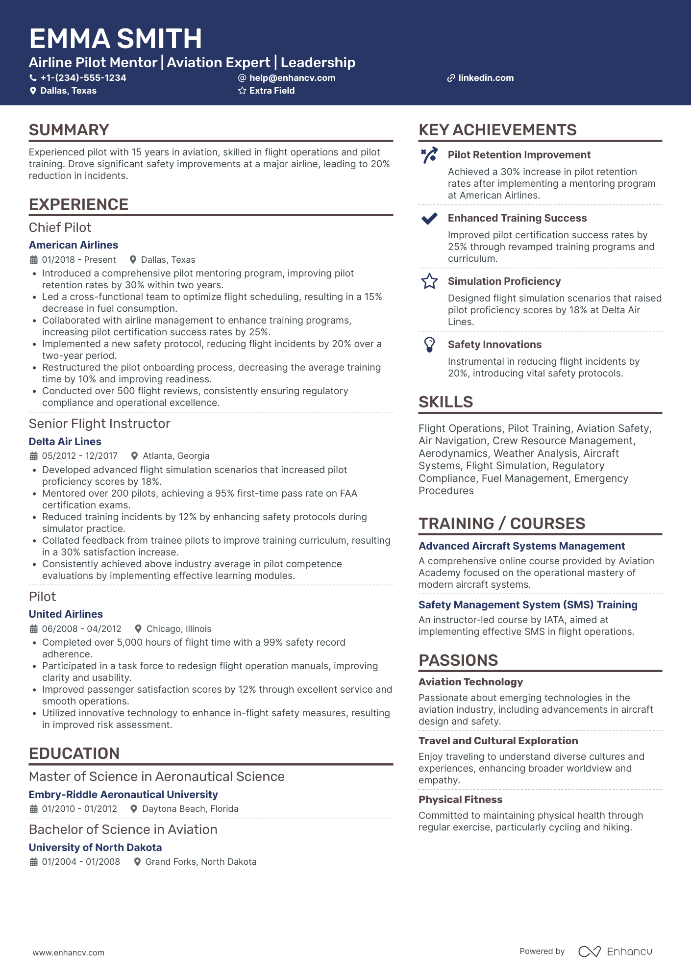 Airline Pilot Mentor Resume Example