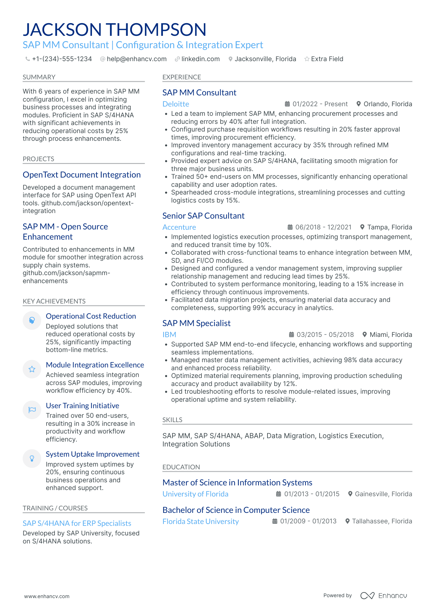 SAP MM Consultant Resume Example