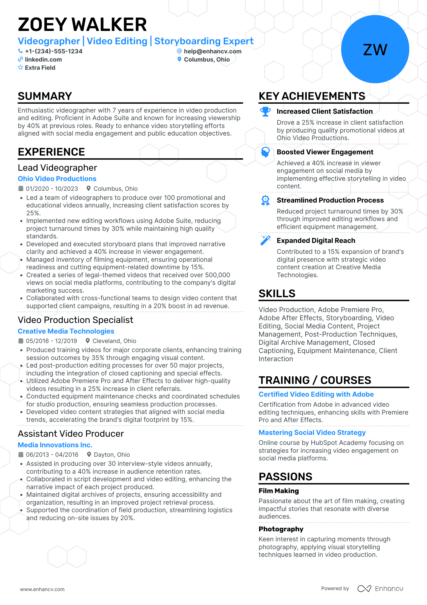 Educational Videographer Resume Example