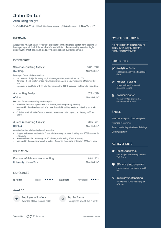 Accounting Analyst Resume Example