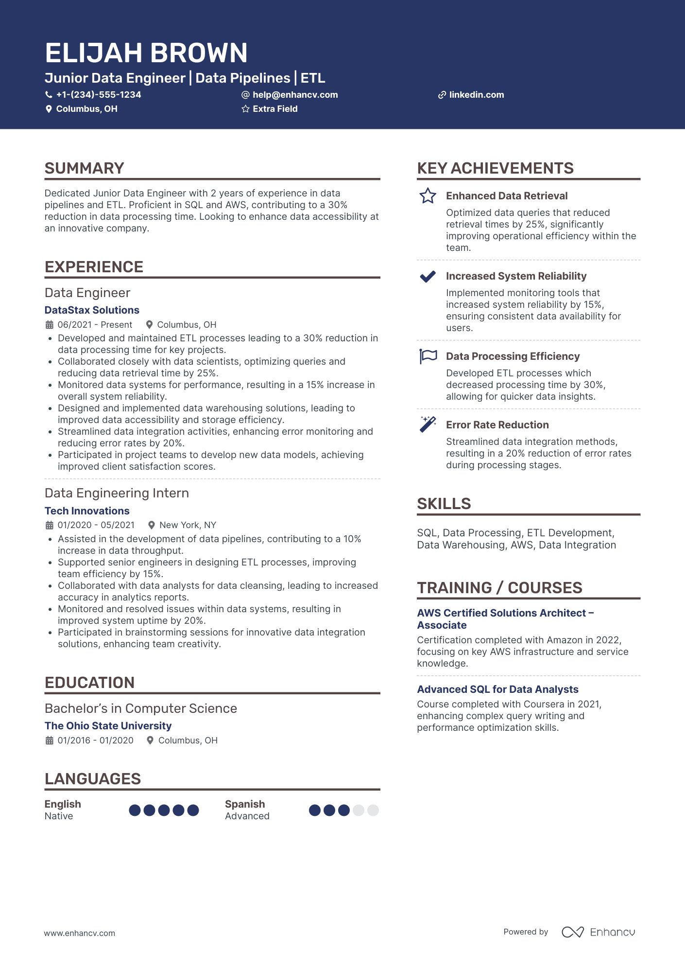 Junior Azure Data Engineer Resume Example