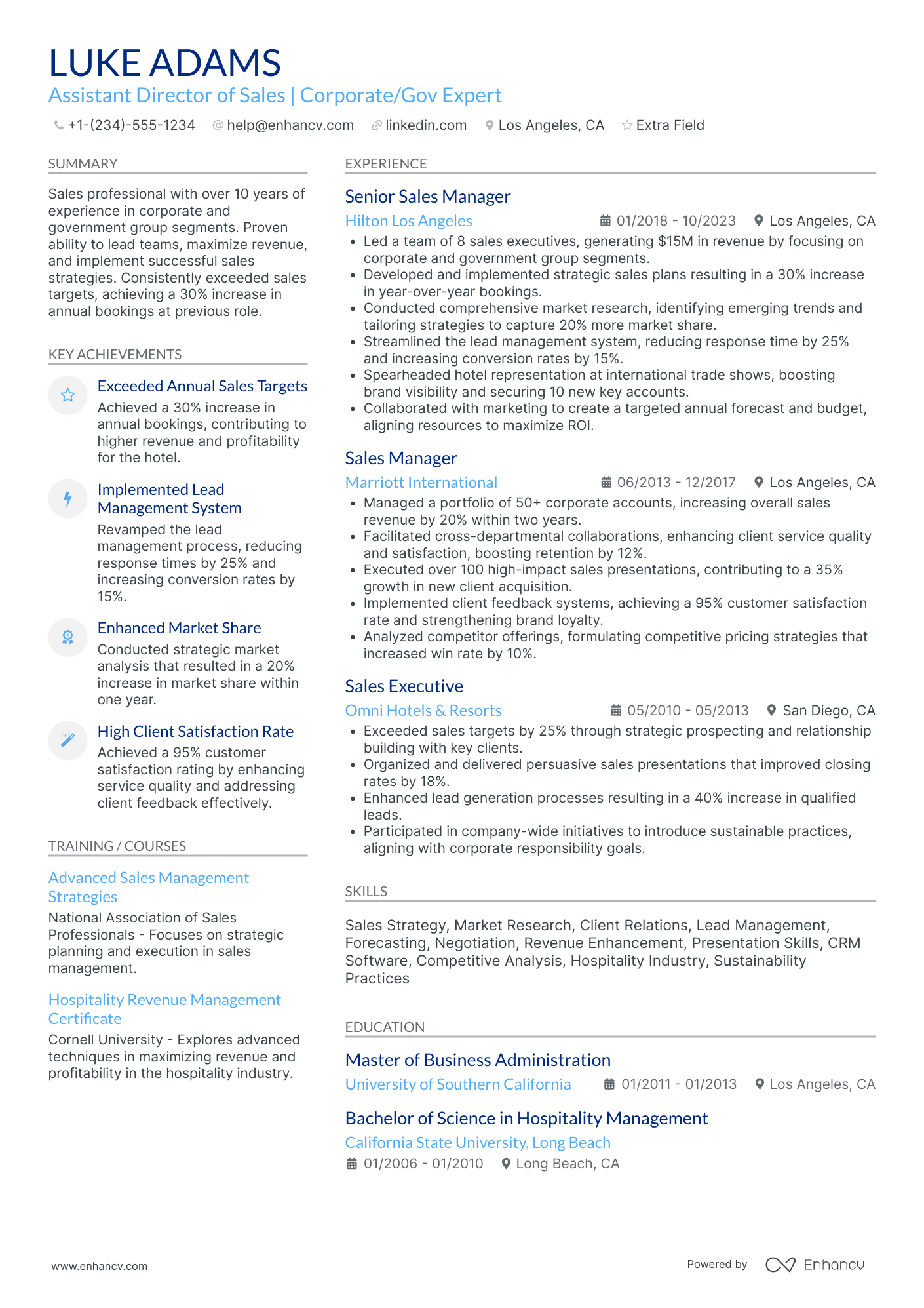 Assistant Sales Director Resume Example