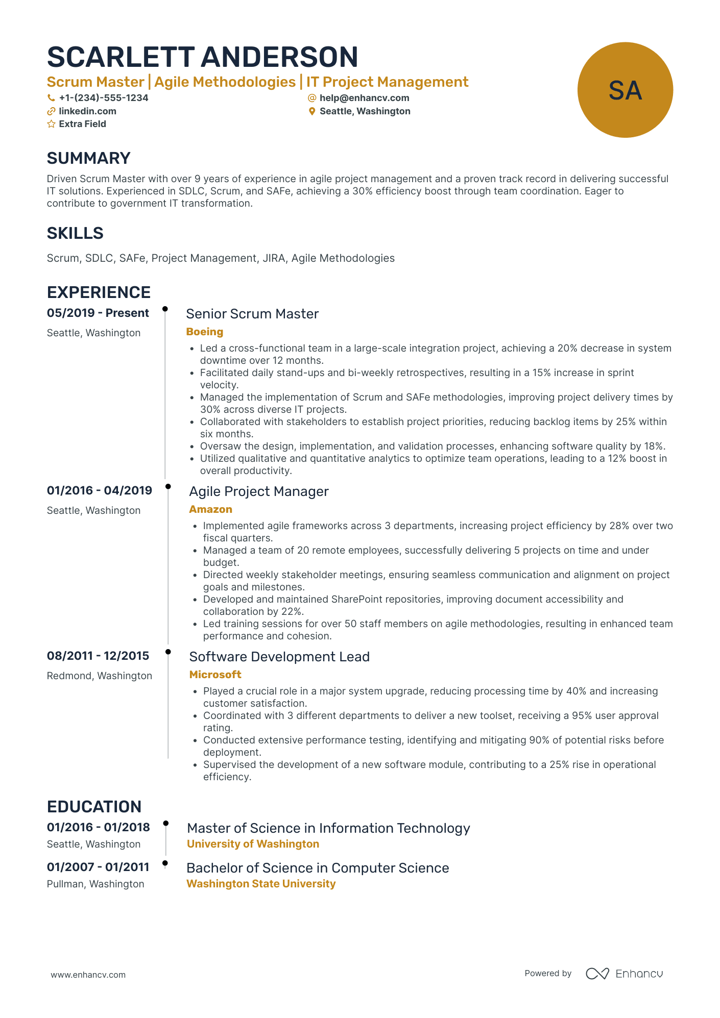 Associate Scrum Master Resume Example