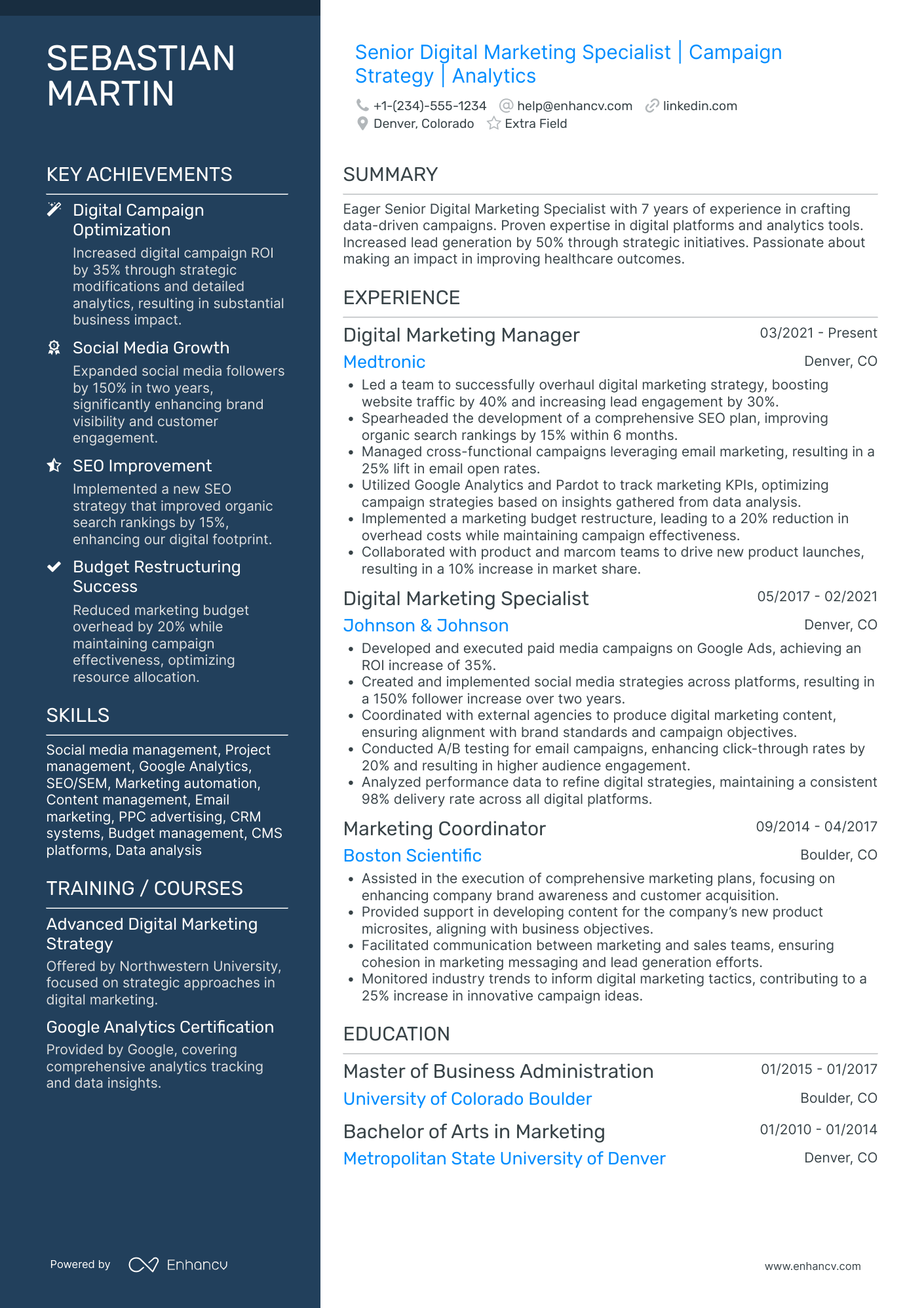 Senior Digital Marketing Specialist Resume Example