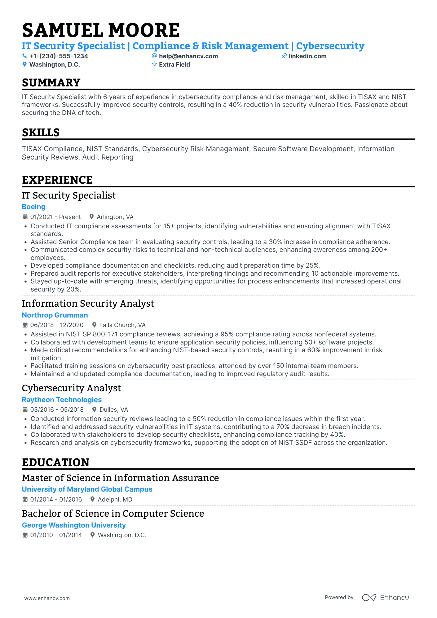 Compliance Security Analyst Resume Example