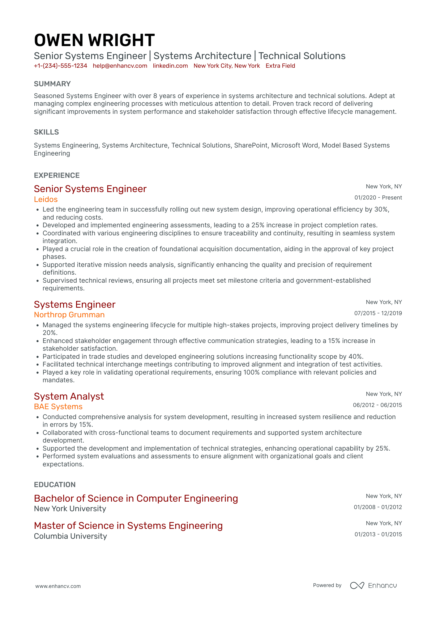 SharePoint Systems Engineer Resume Example