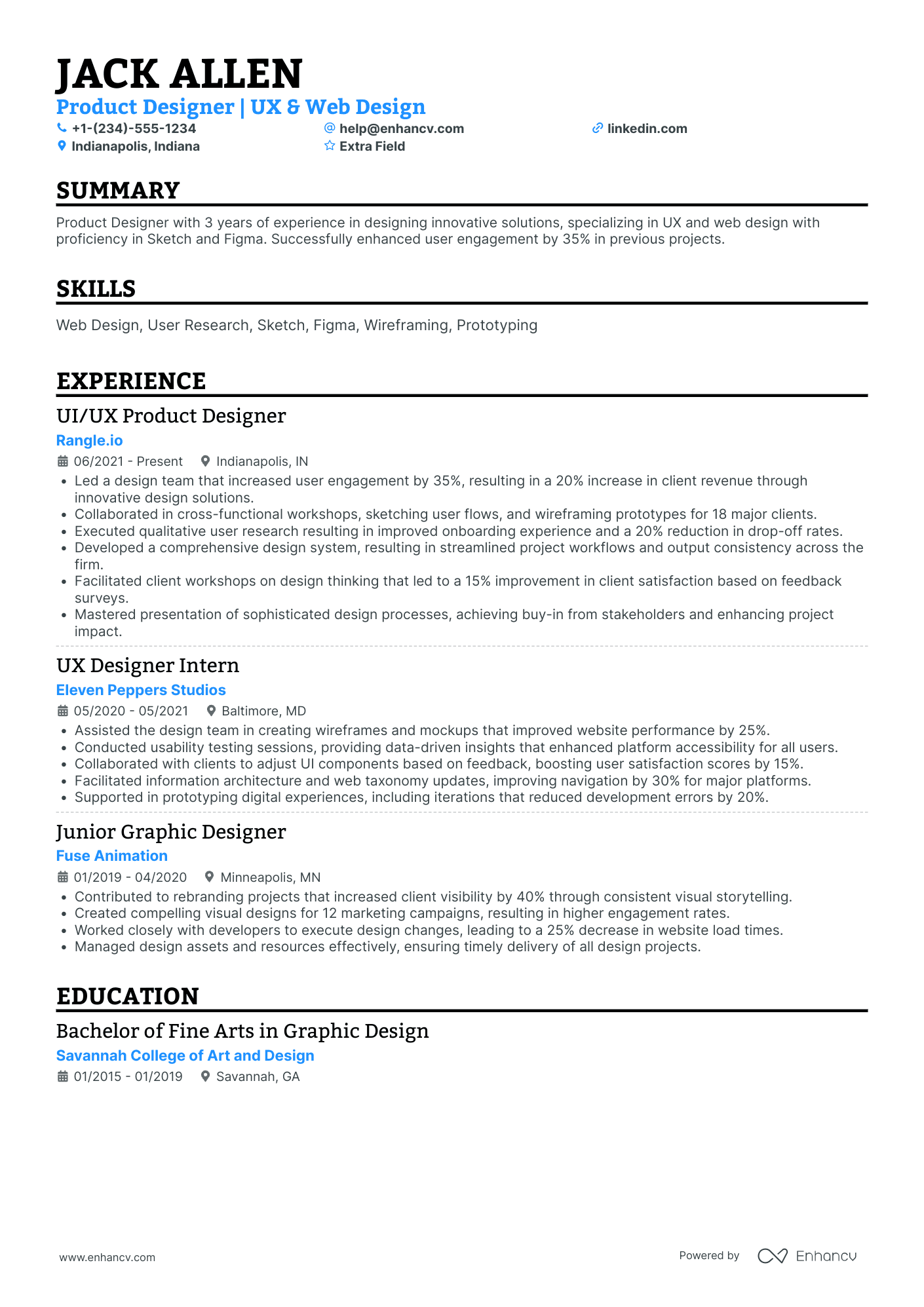 Junior UI Designer Resume Example