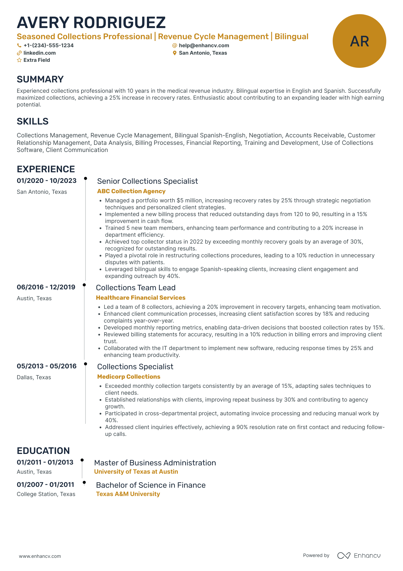 Collections Representative Resume Example