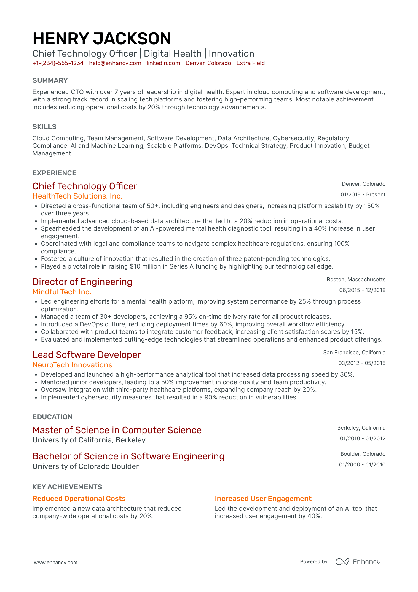 Senior CTO Resume Example