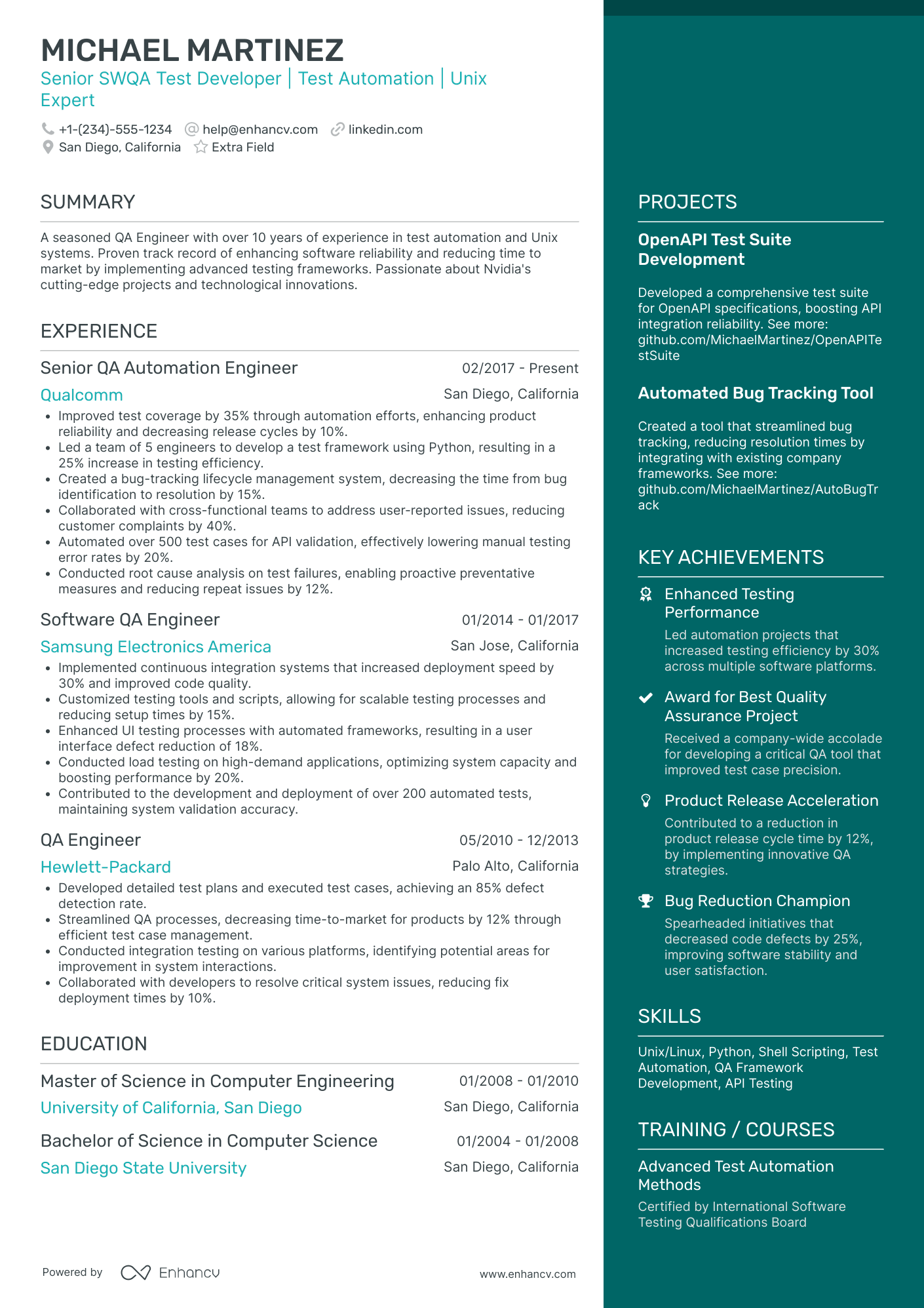 Test Development Engineer Resume Example