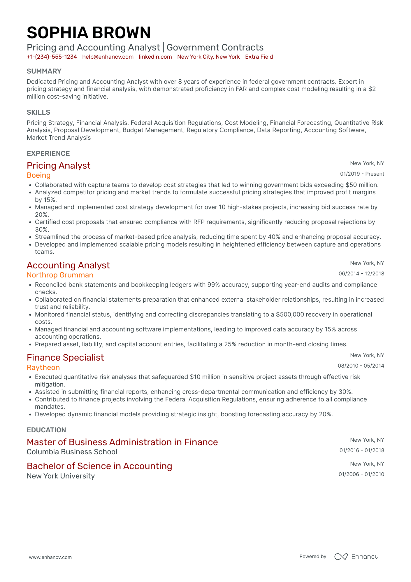 Government Accounting Analyst Resume Example